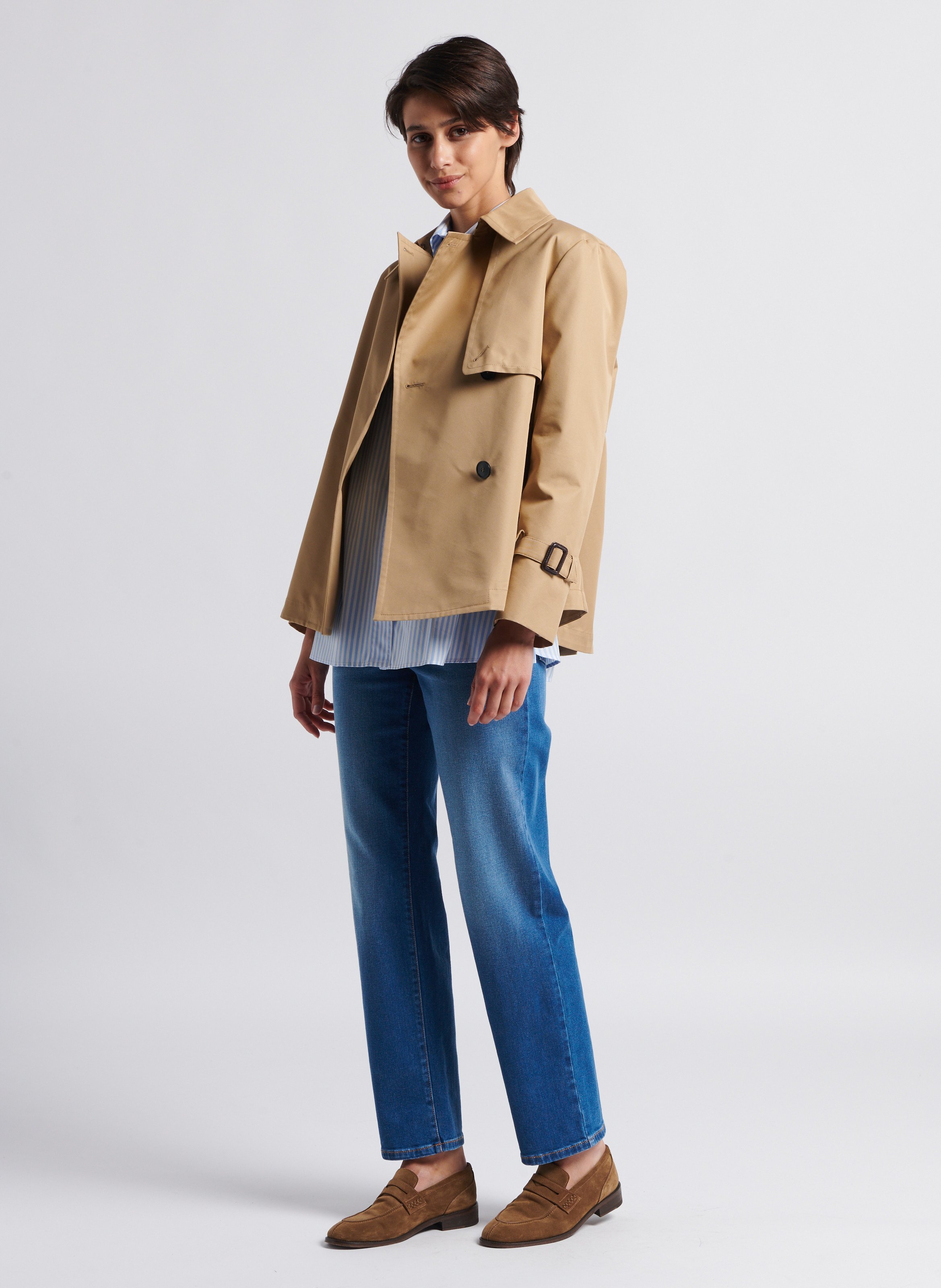 Kurzer Trenchcoat Aus Baumwoll-mix Mit Klassischem Kragen Beige  