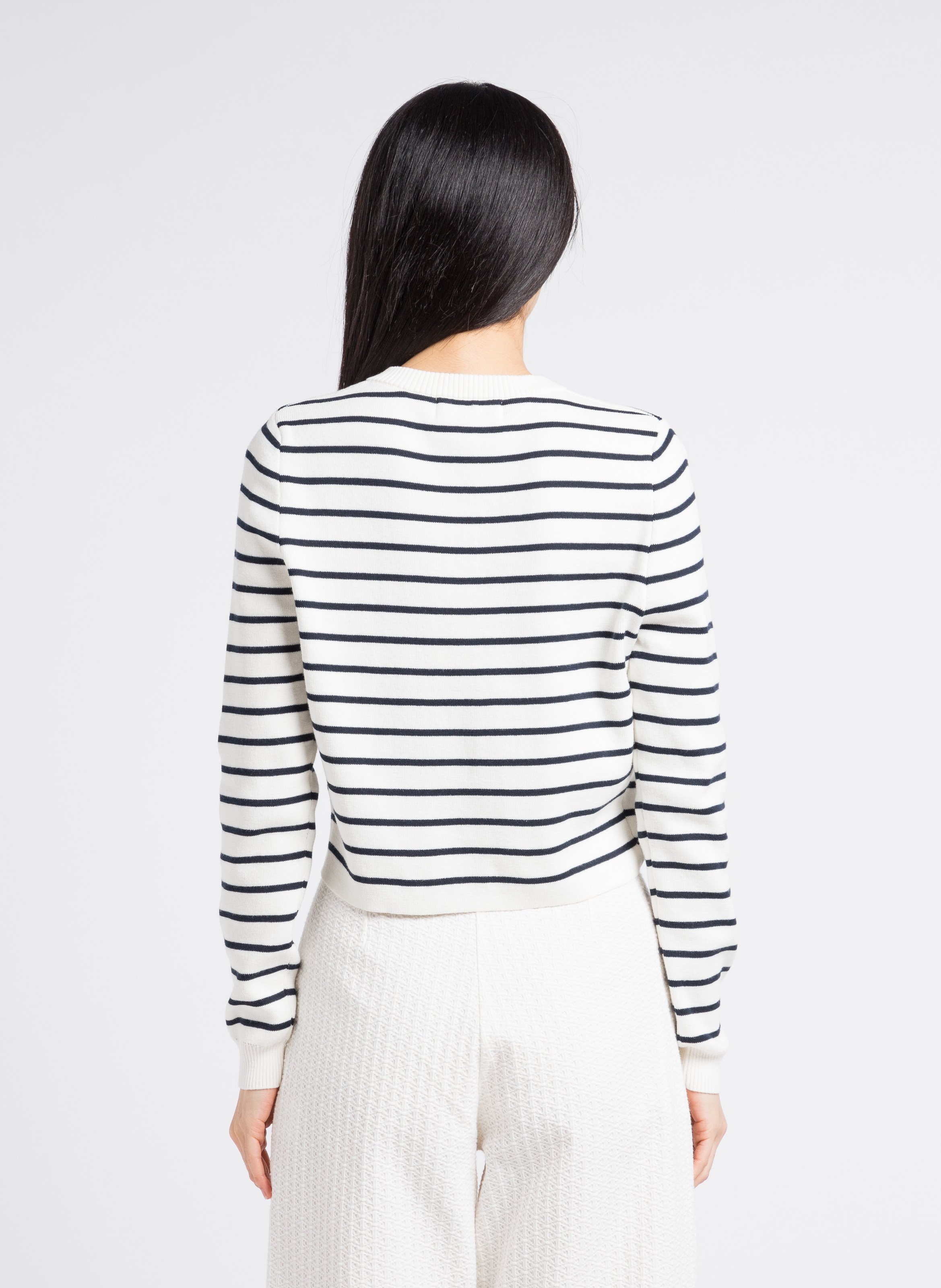 Gilet col rond rayé en coton mélangé  MAISON LABICHE Blanc