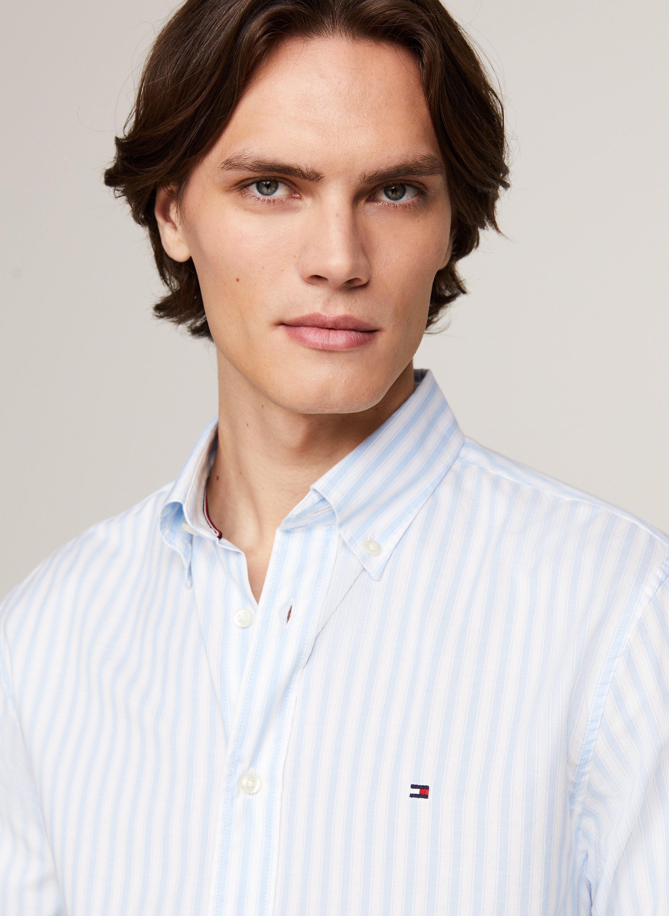 Organic Cotton-blend Shirt With Button-down Collar Vessel Blue
