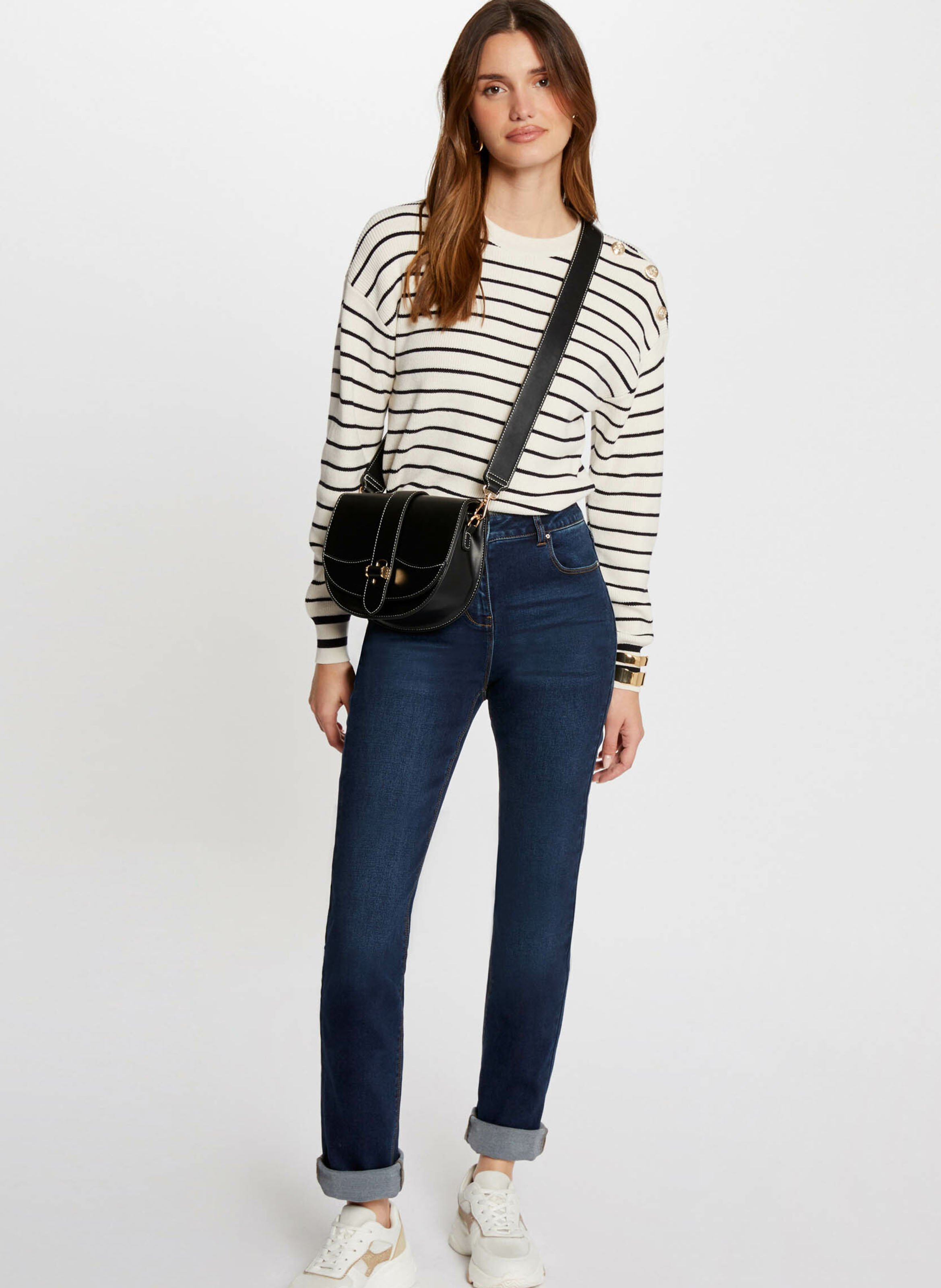 Rechte trui met lange mouwen en strepen MORGAN Beige