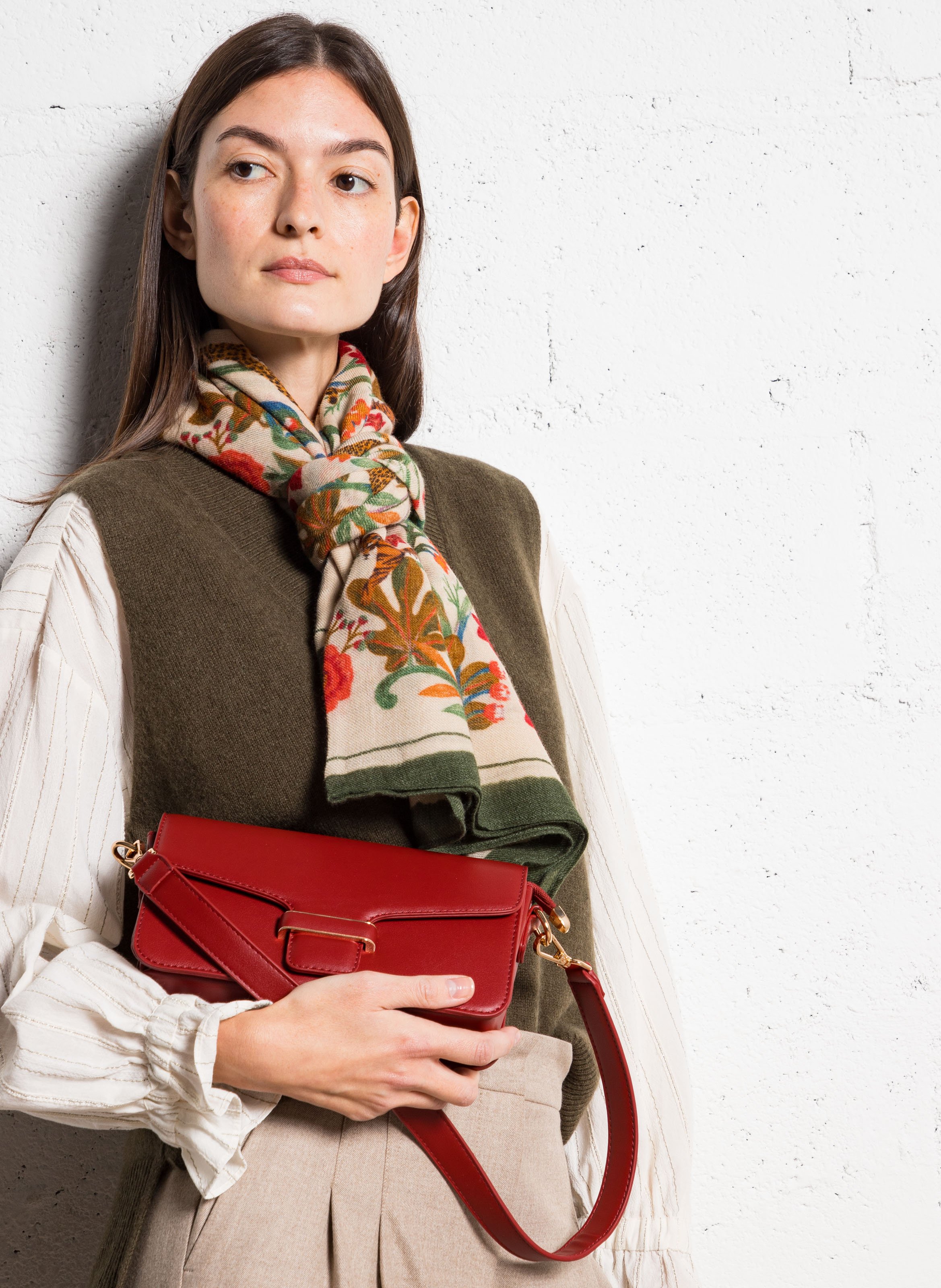 Sac bandoulière effet cuir AU PRINTEMPS PARIS Rouge