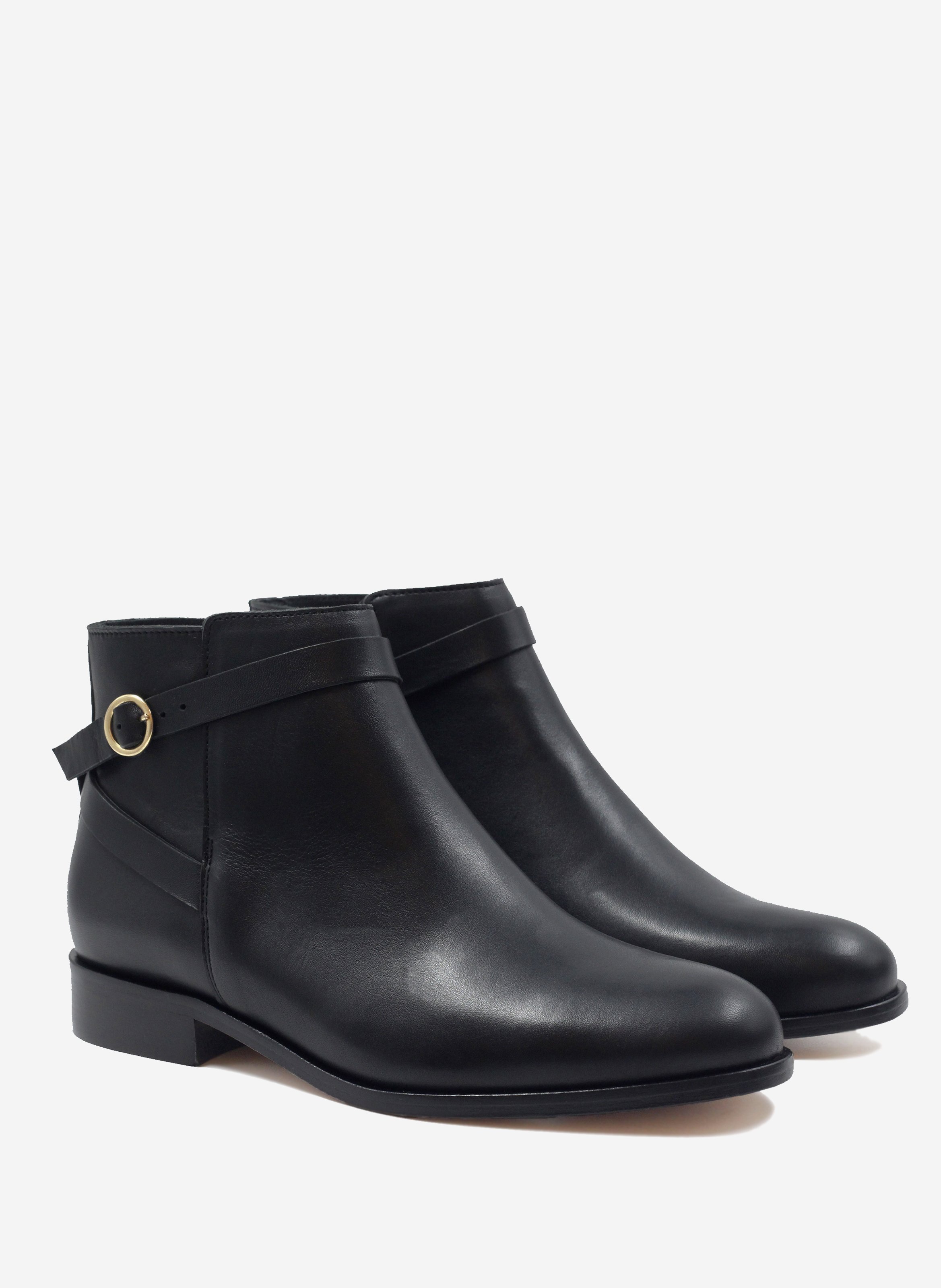 Flat leather riding Mid-calf boots JULES & JENN Black