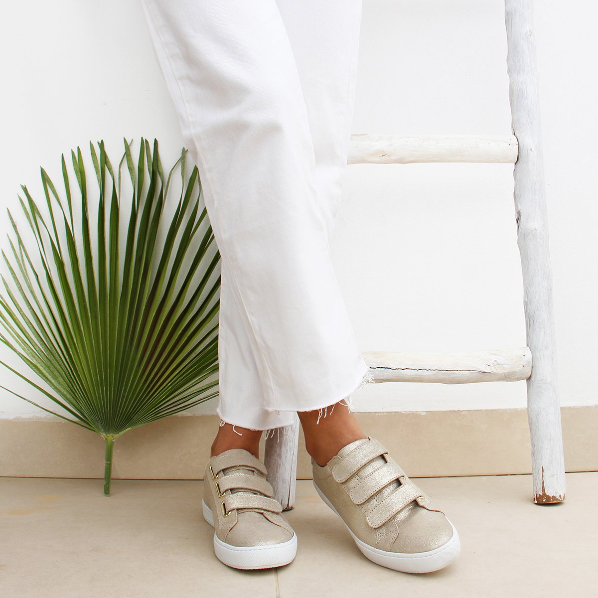 Metallic leather Velcro trainers JULES & JENN Golden