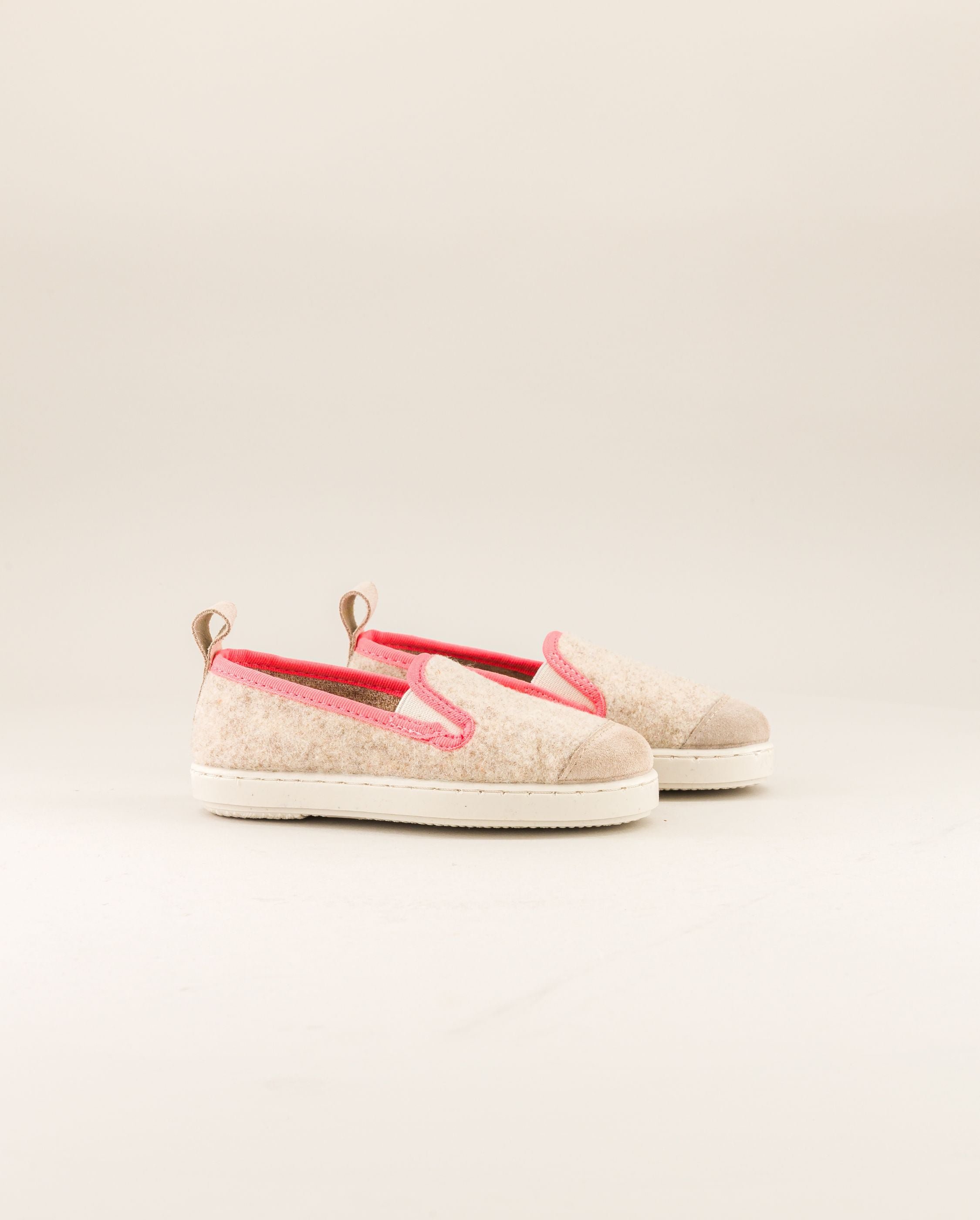 Children's wool slipper, beige with neon pink ANGARDE Beige