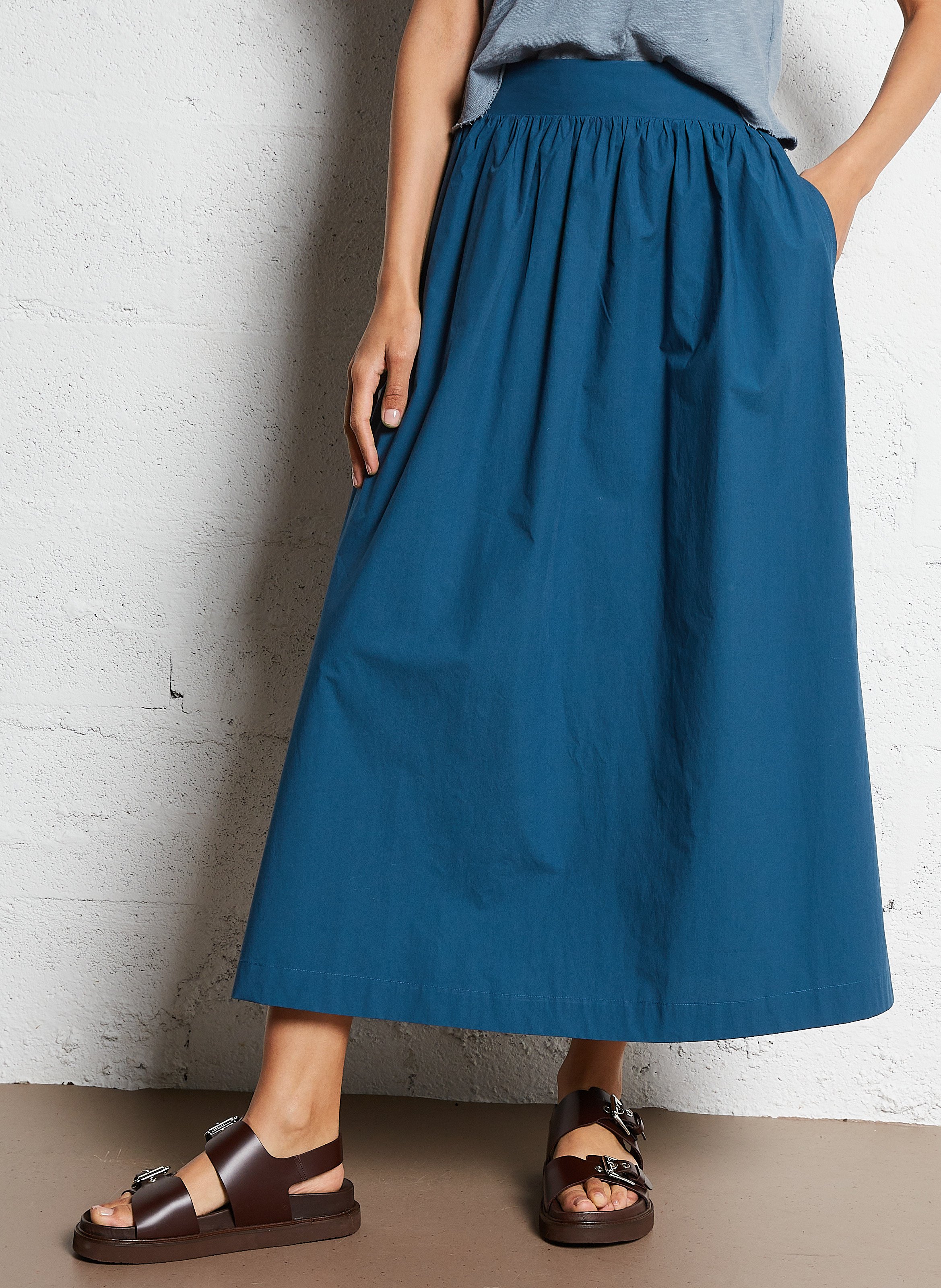 Flared cotton midi skirt BELLEPIECE Blue