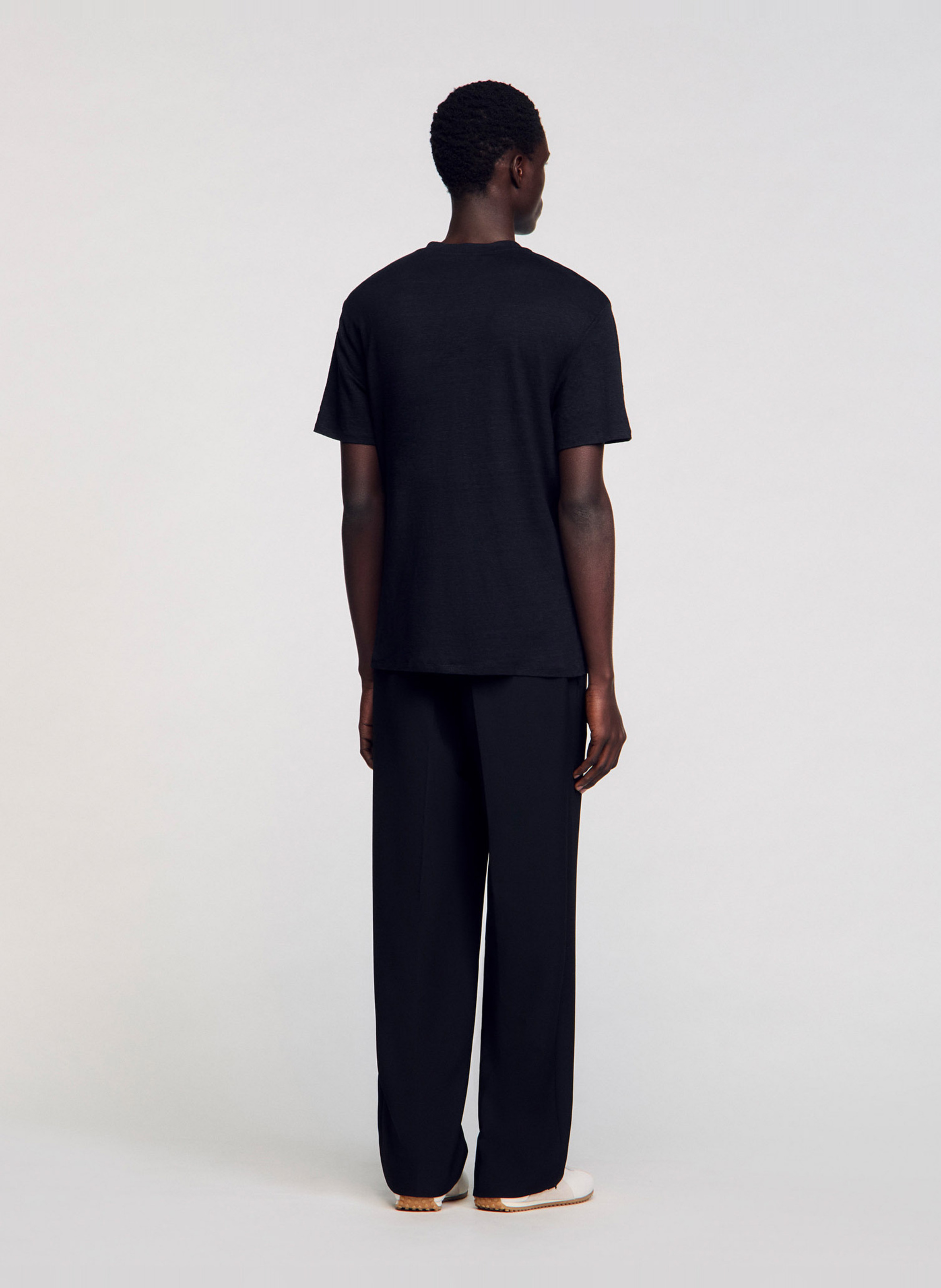 Regular-fit, linnen T-shirt met ronde hals SANDRO Zwart