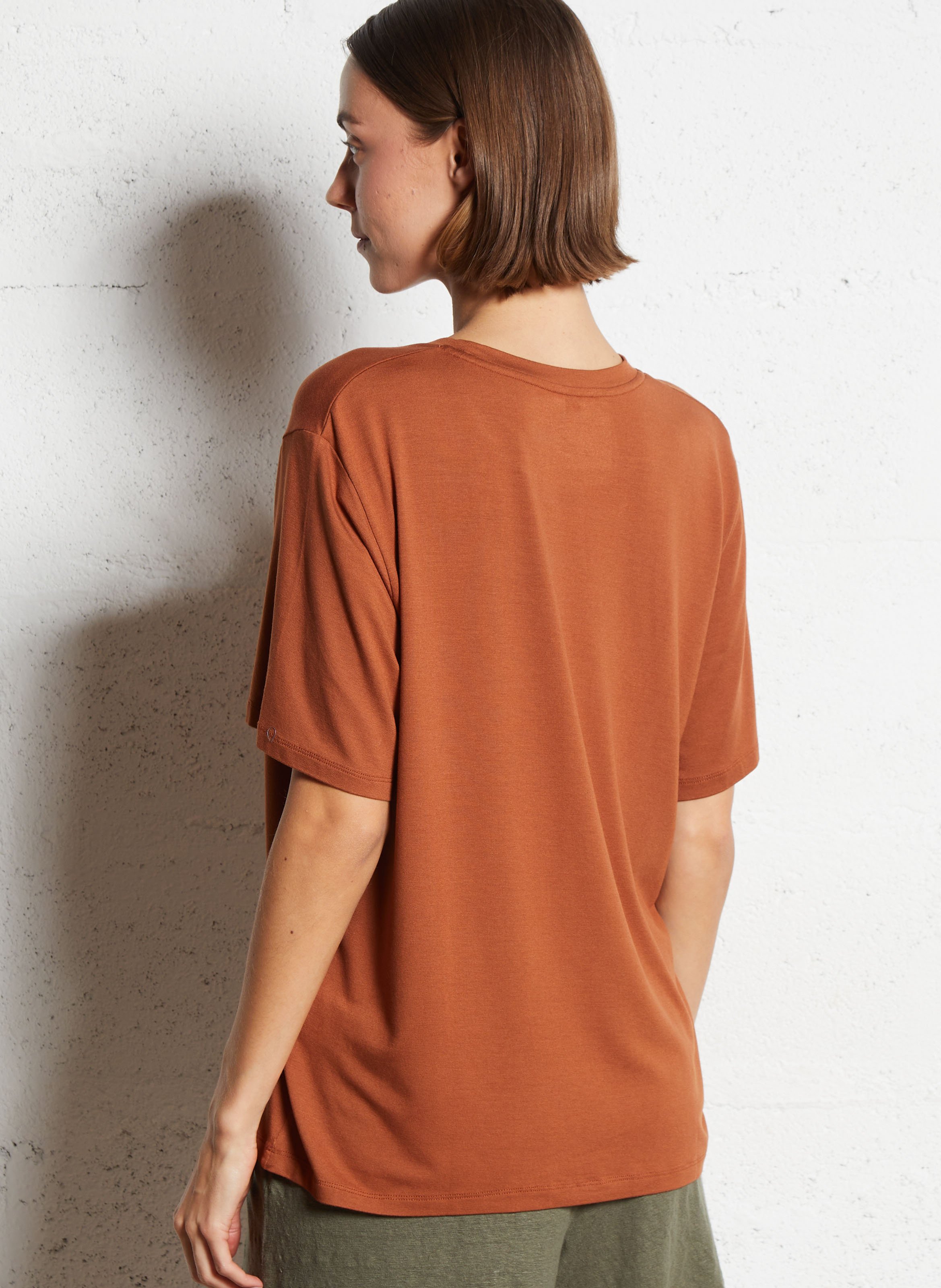 Tee-shirt oversize col rond  MAJESTIC FILATURES Marron