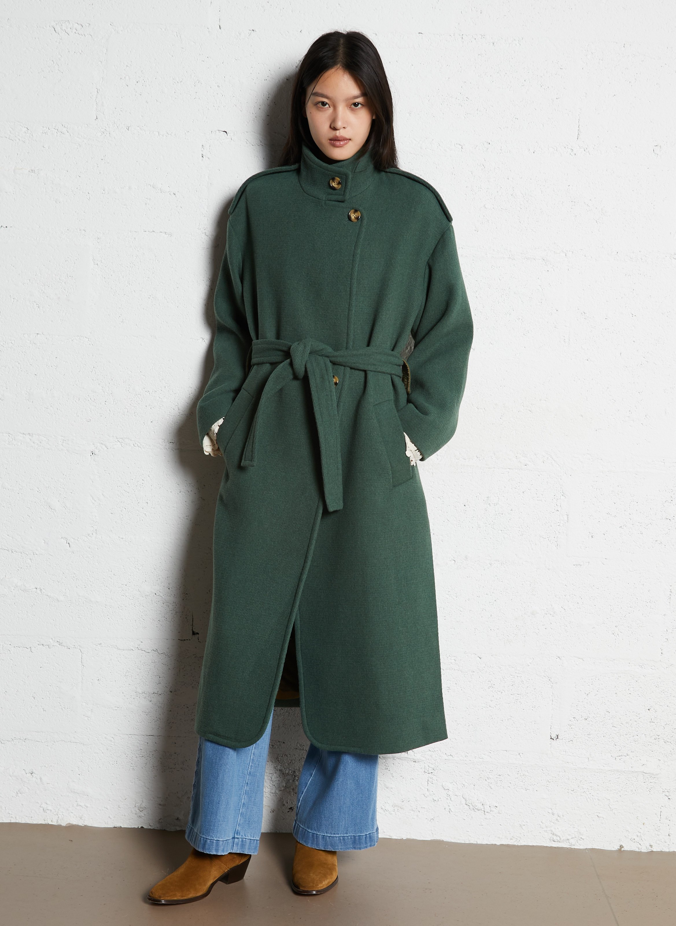 Gerade geschnittener Mantel Grun