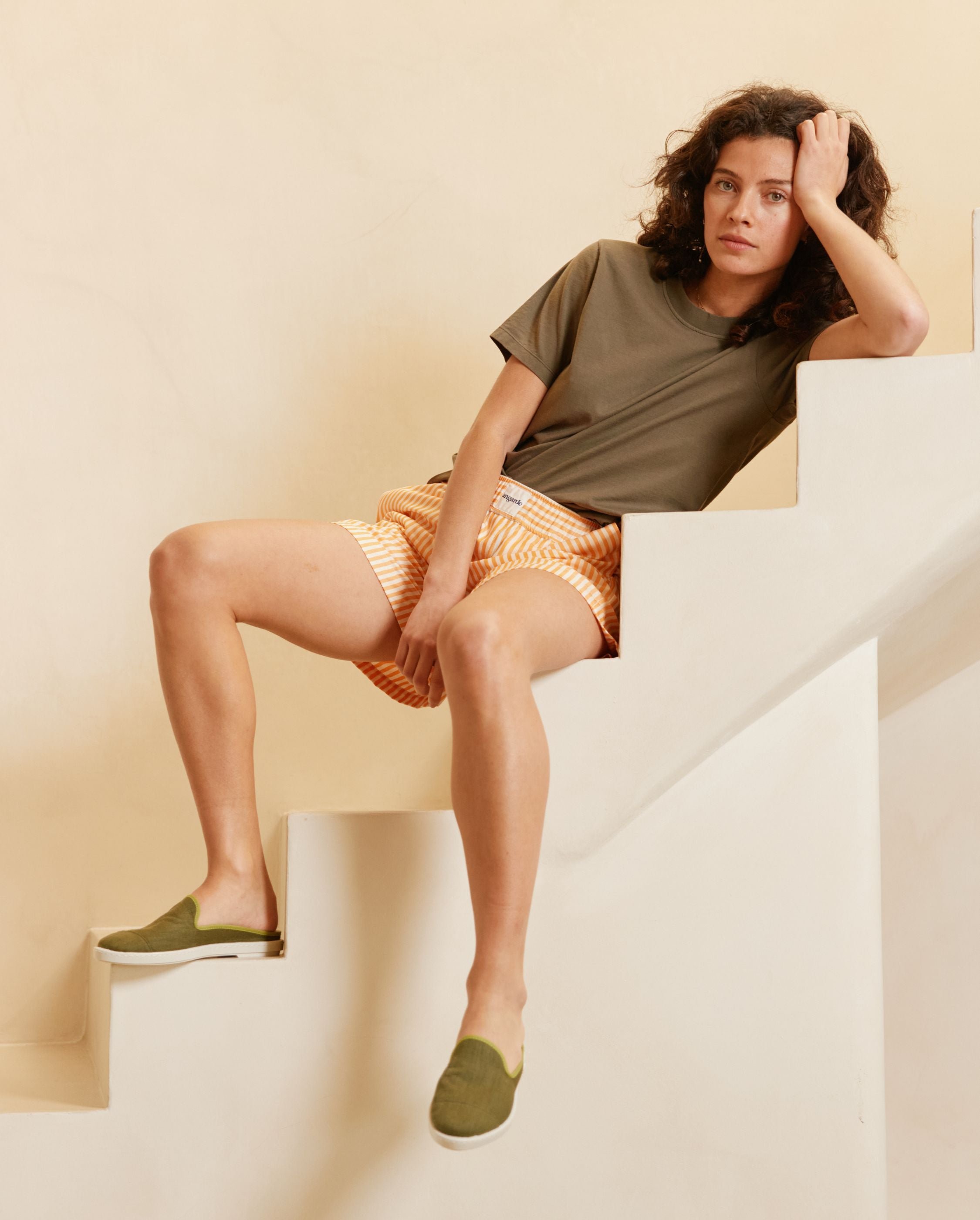 Women's linen mule, pistachio green ANGARDE Green