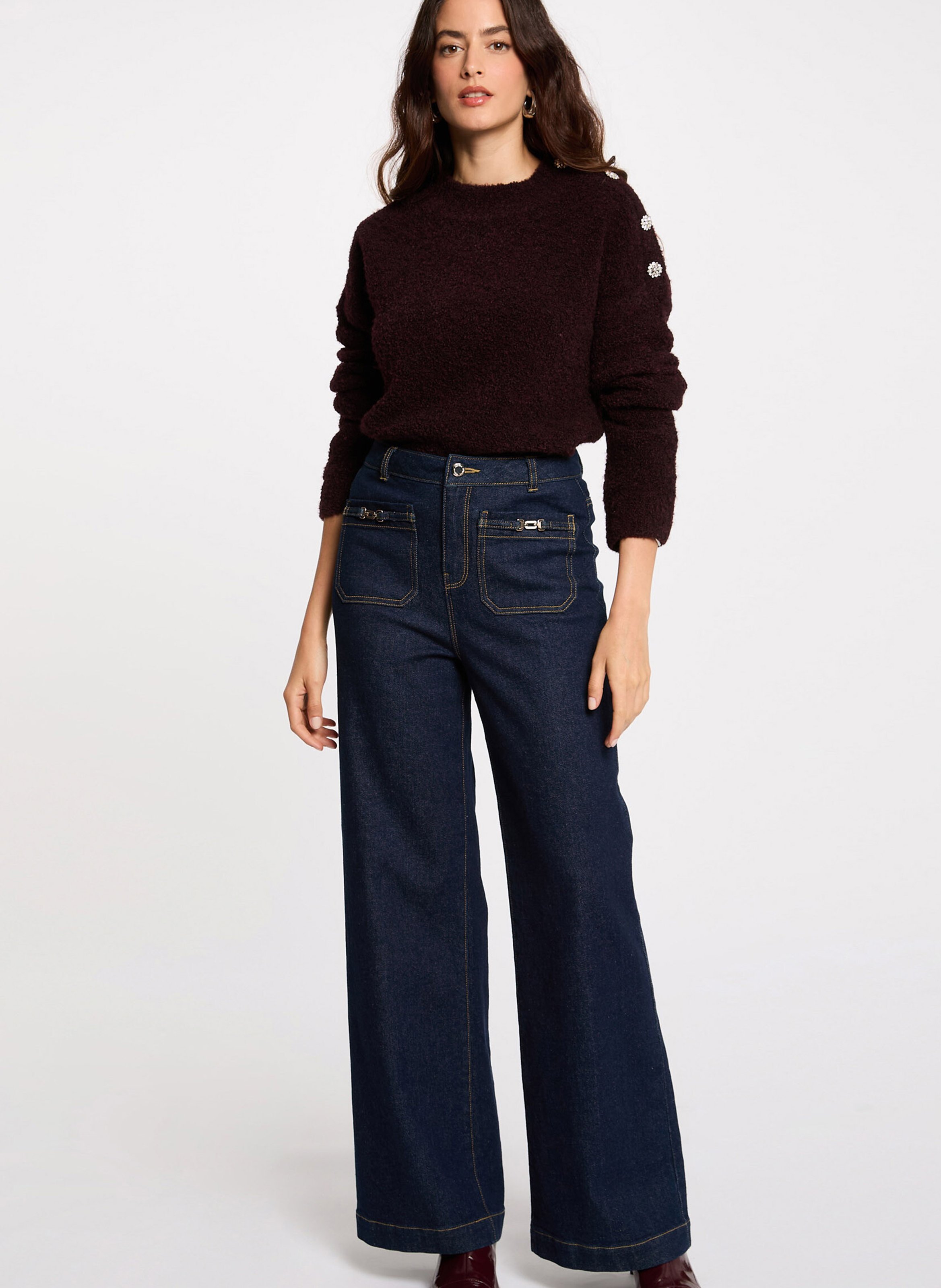 Rechte, gebreide trui met opstaande kraag MORGAN Violet