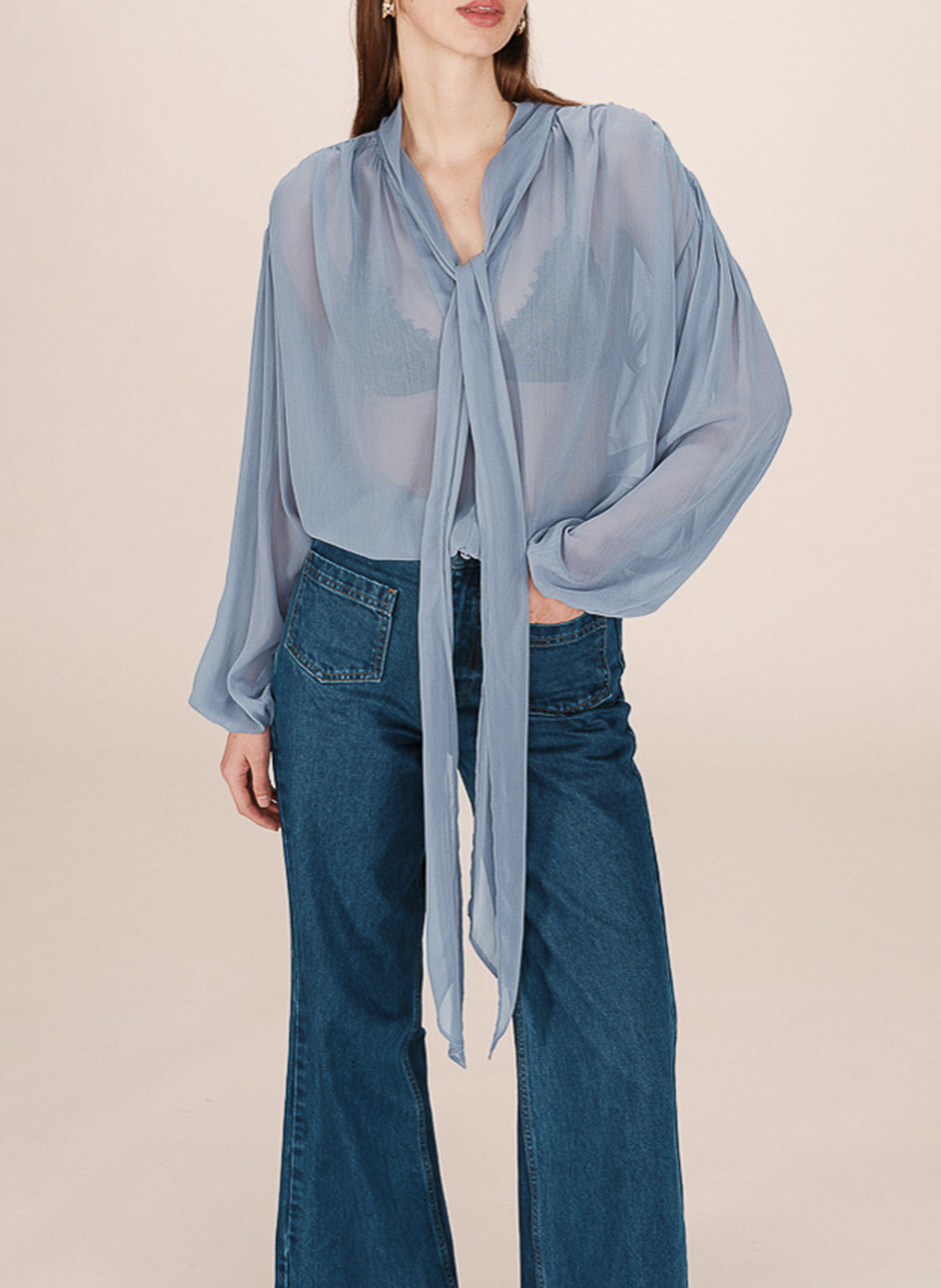 Blouse à col lavallière  GRACE ET MILA Bleu