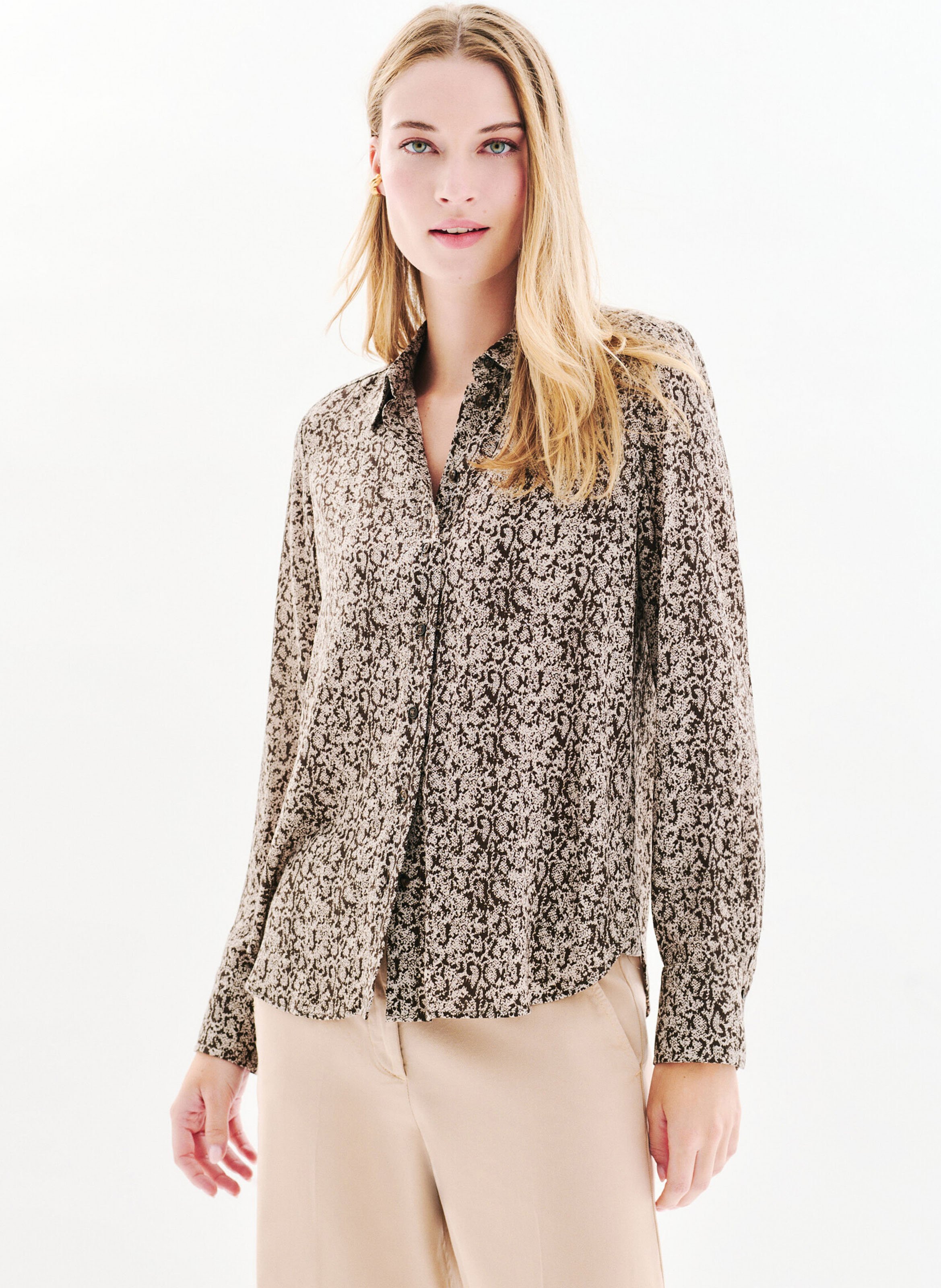 Chemise col classique imprimée CAROLL Beige