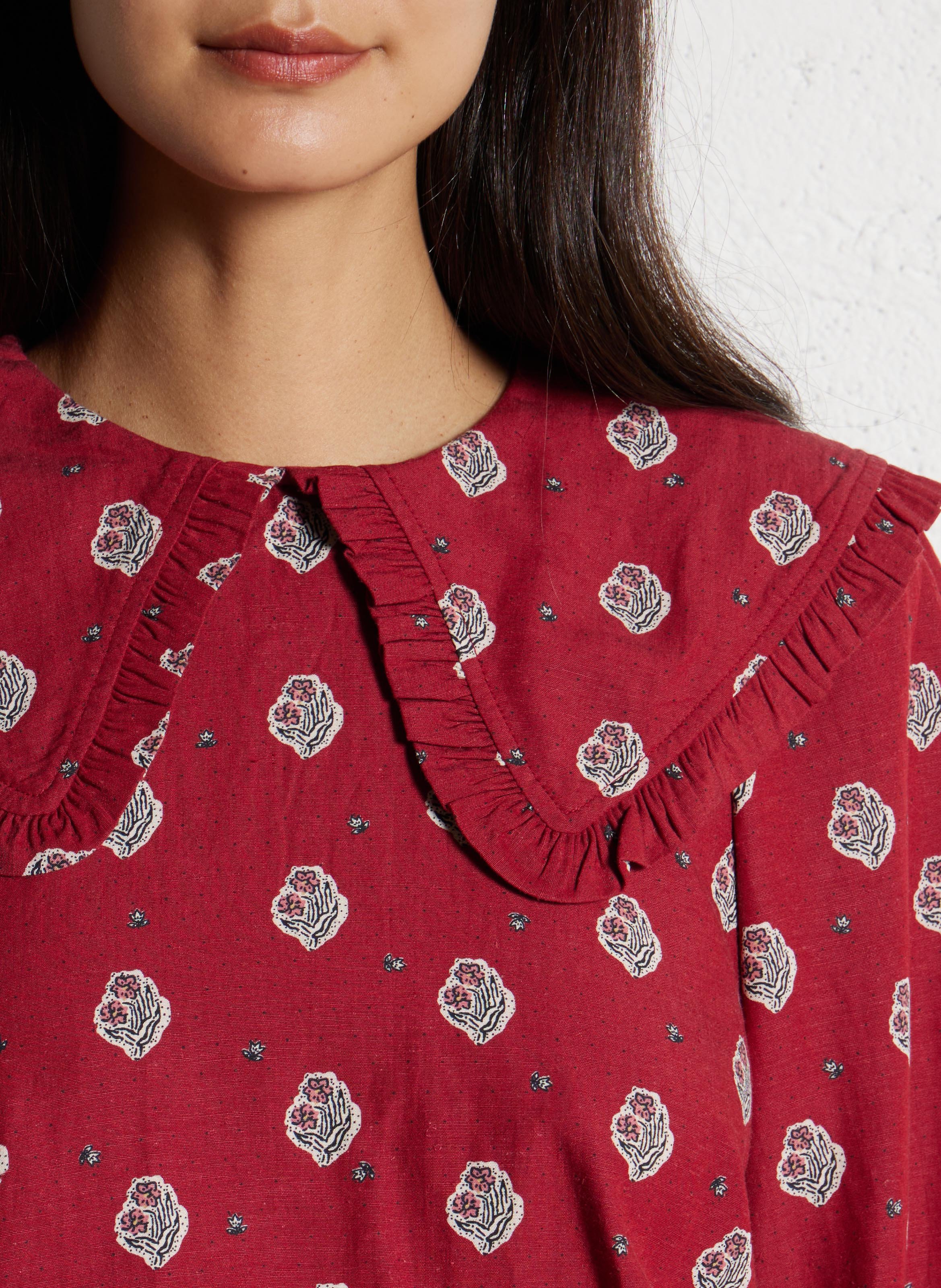 Straight printed blouse with Peter Pan collar DES PETITS HAUTS Red