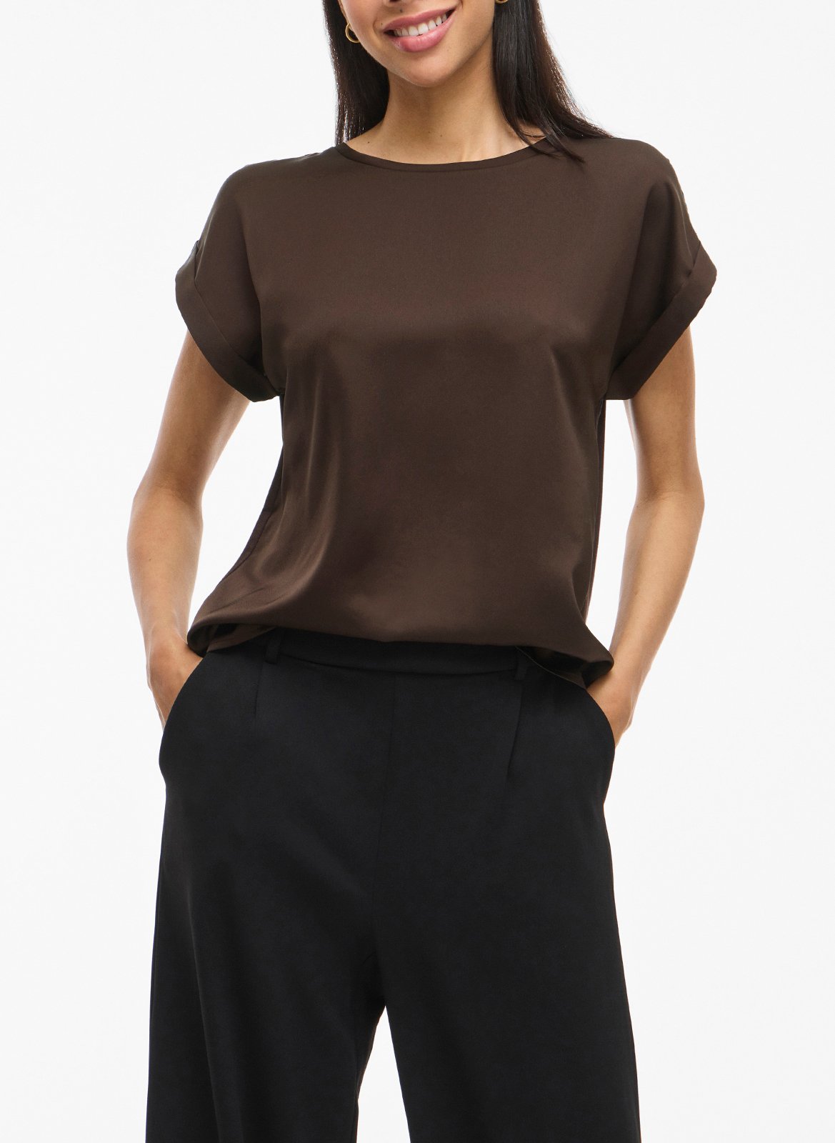 Fluid round-neck recycled polyester top VILA