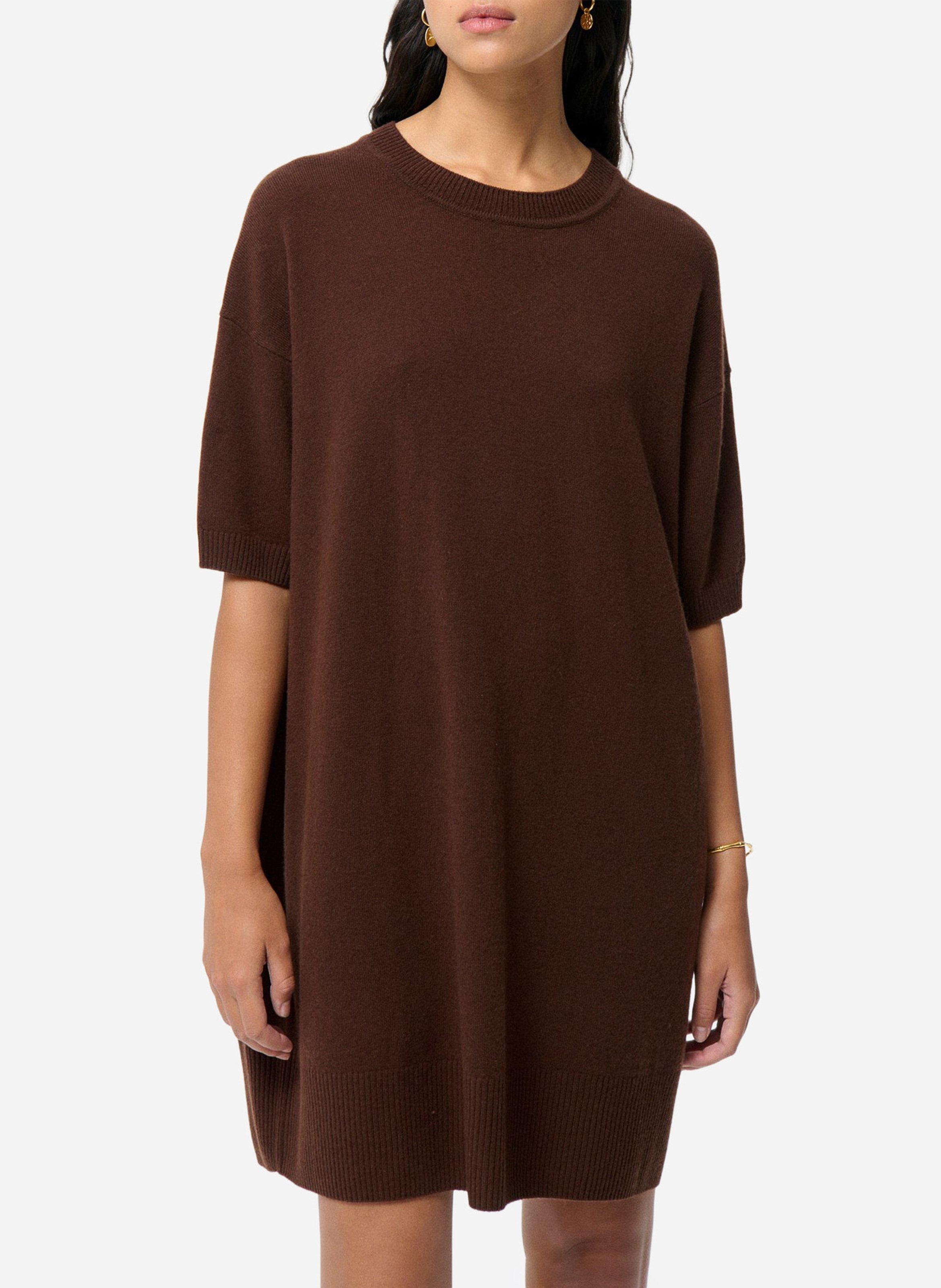 Short round-neck merino wool dress VANESSA BRUNO Brown