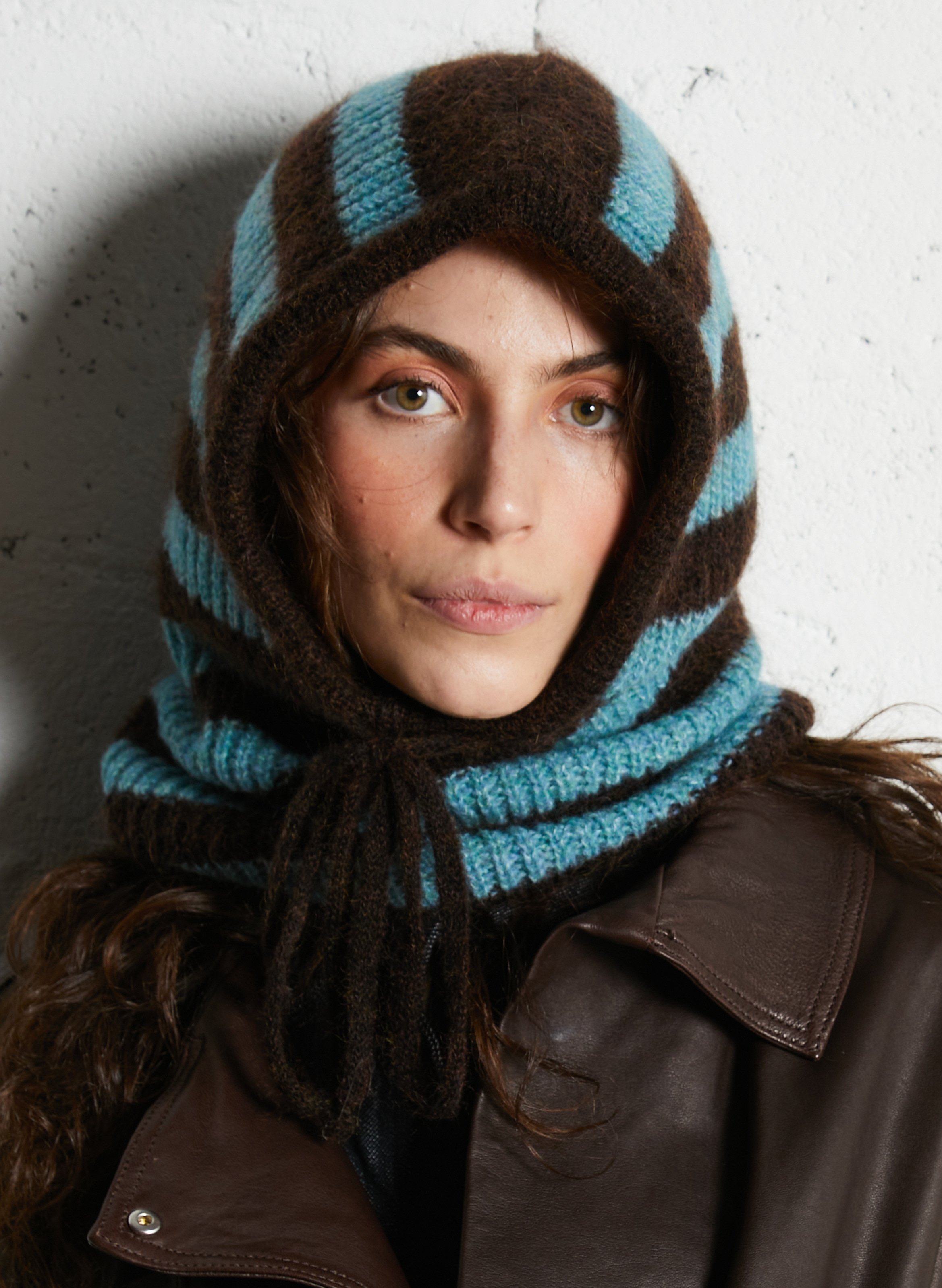 Gestreepte capuchon van gemengde mohair LEON & HARPER