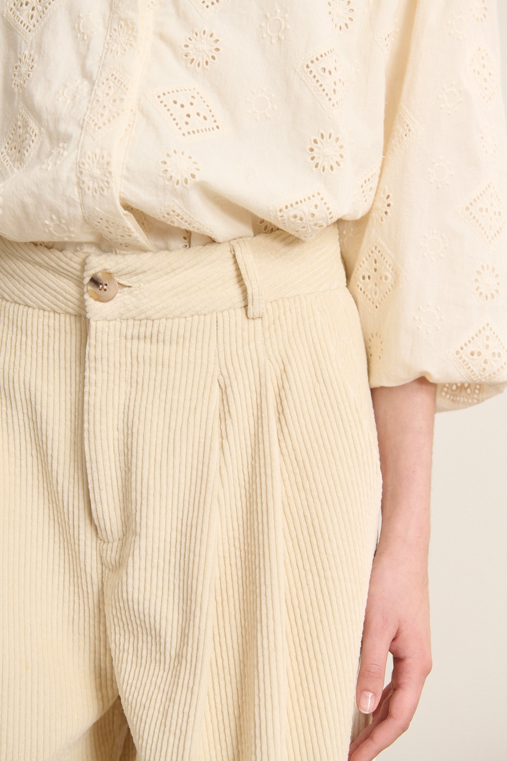 High-waisted wide-leg corduroy trousers with pleats GARANCE PARIS White
