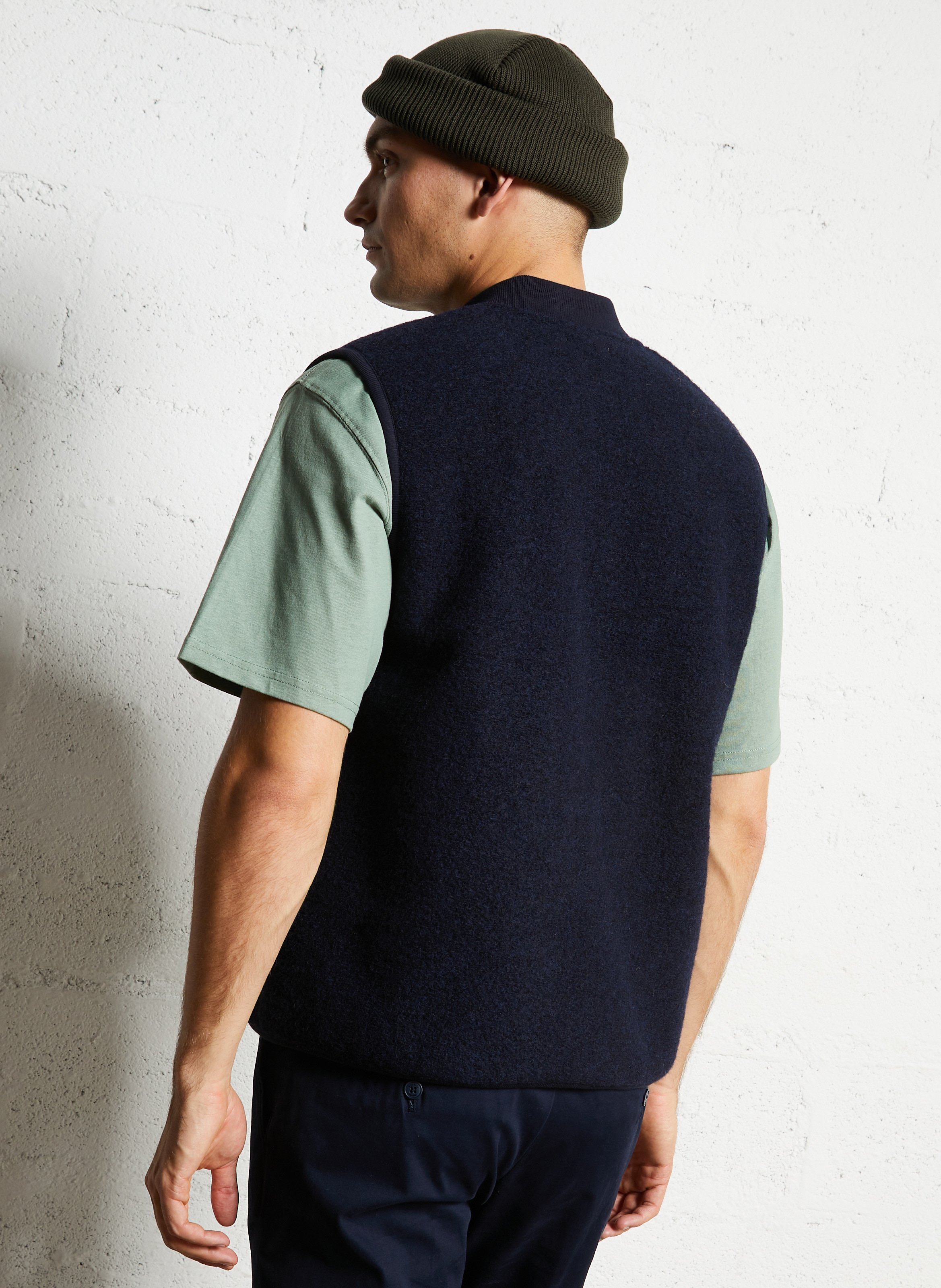 Gilet en laine mélangée col rond HARTFORD Bleu