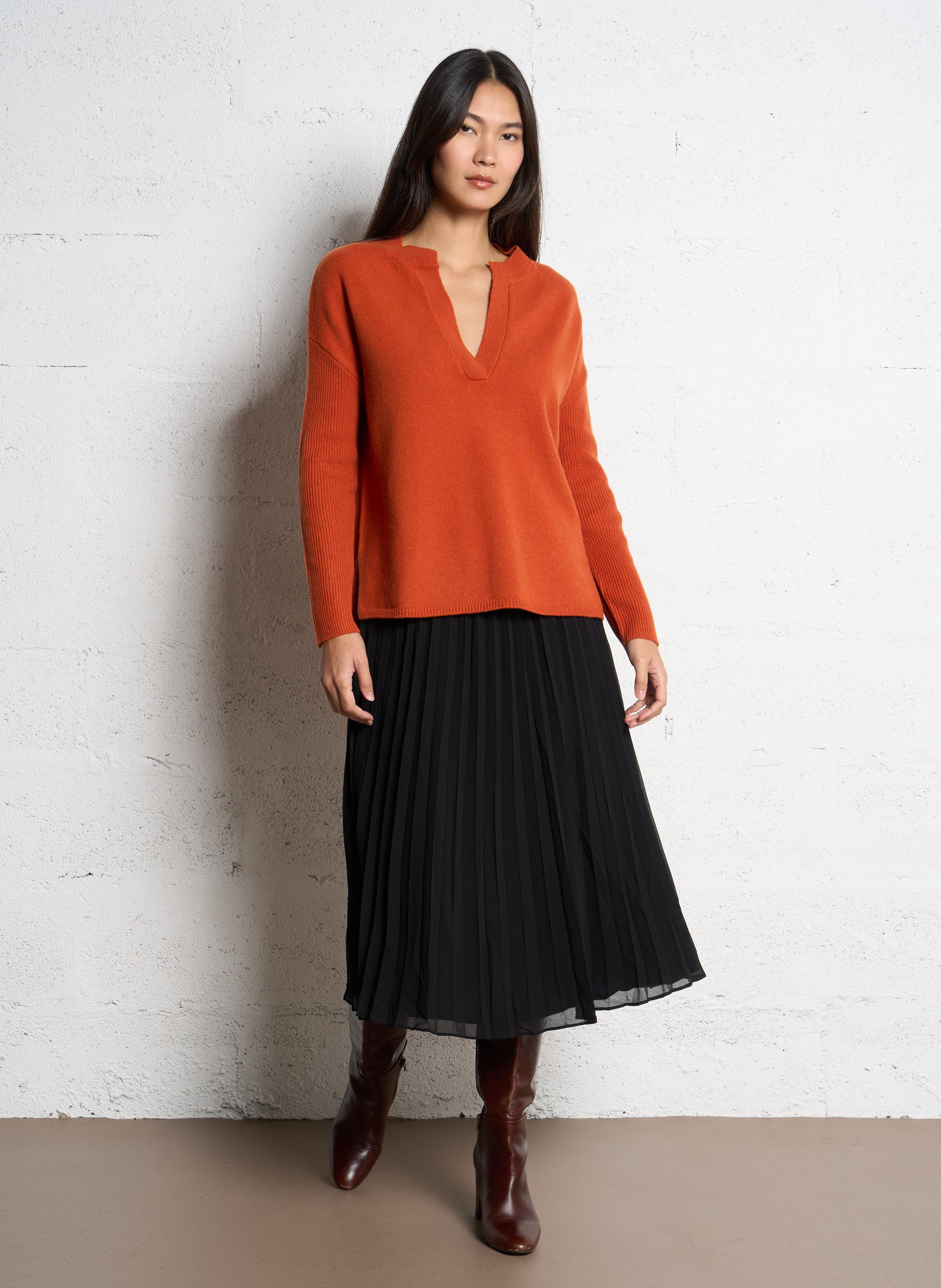 Pull oversize col V en laine SUD EXPRESS Orange