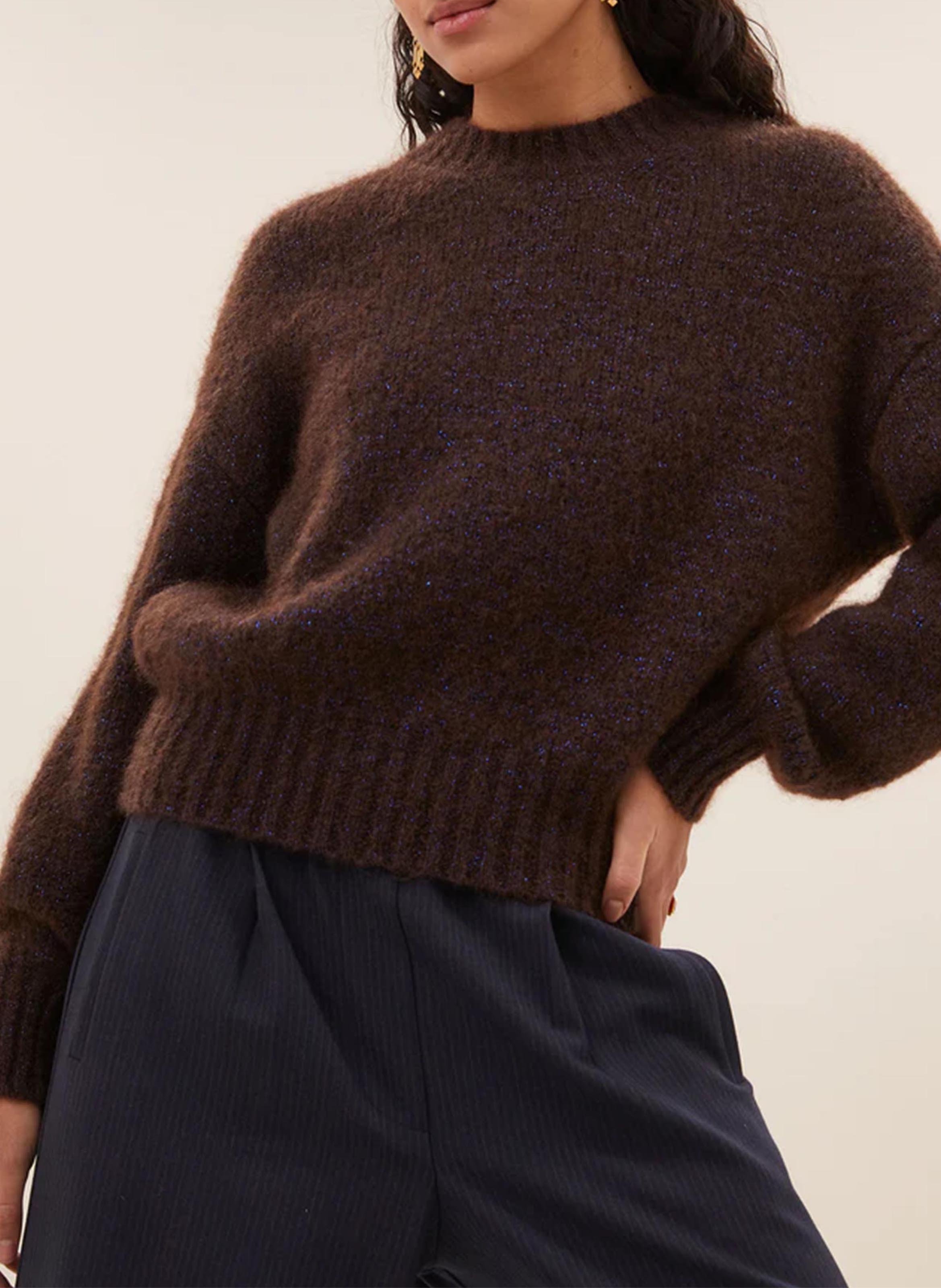 Strakke trui met ronde hals | wolblend BY BAR Bruin