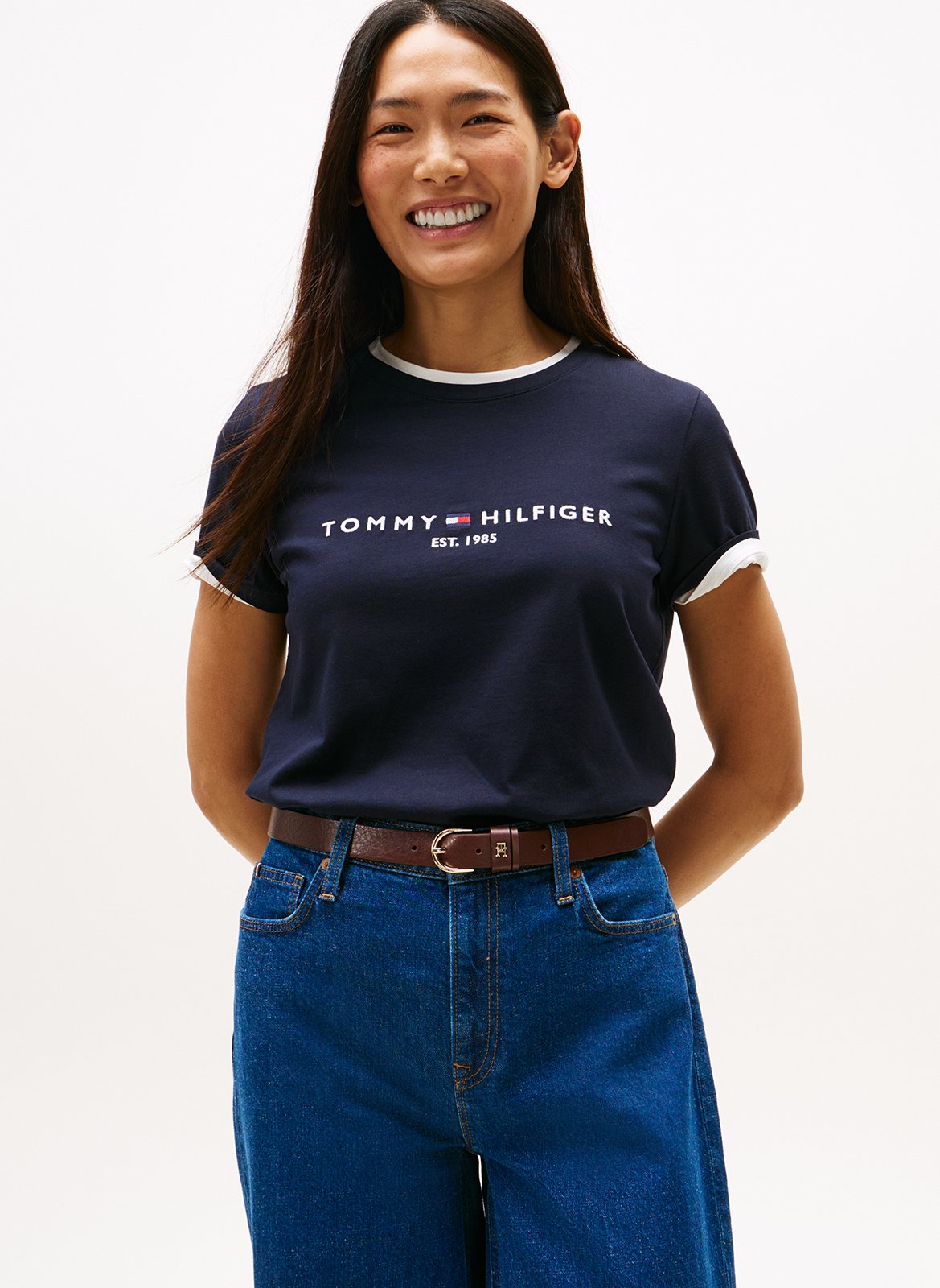 Tee-shirt col rond brodé en coton bio TOMMY HILFIGER Bleu