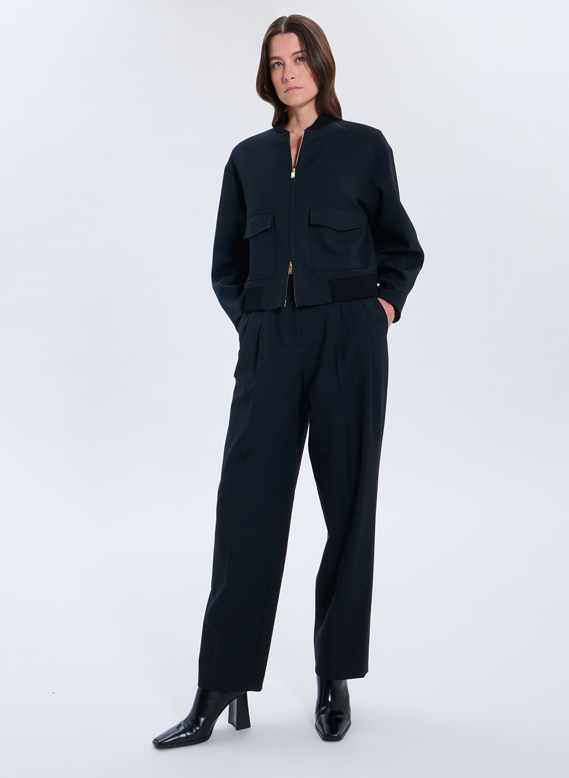 Pantalon droit à pinces taille haute ZAPA Noir