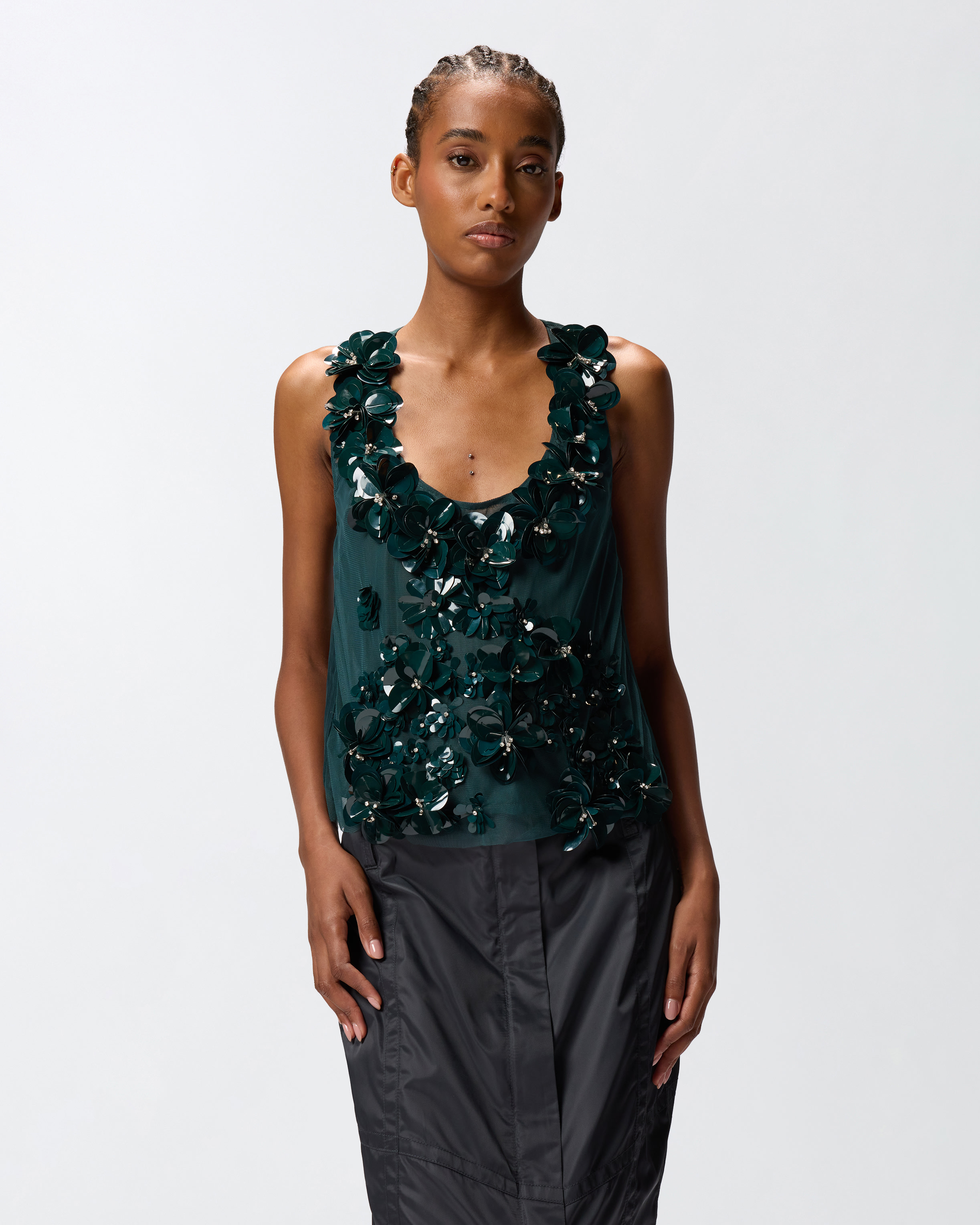 Top with floral jewels PINKO Green