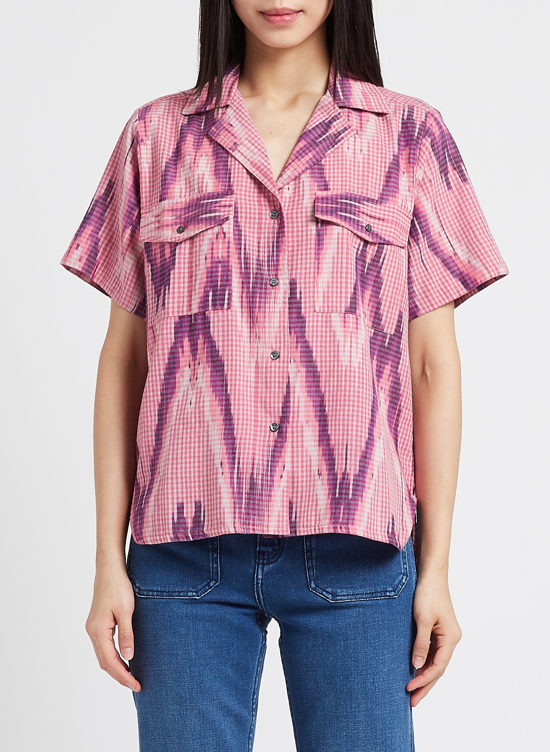 Weite Baumwollbluse mit klassischem Kragen und Print V DE VINSTER