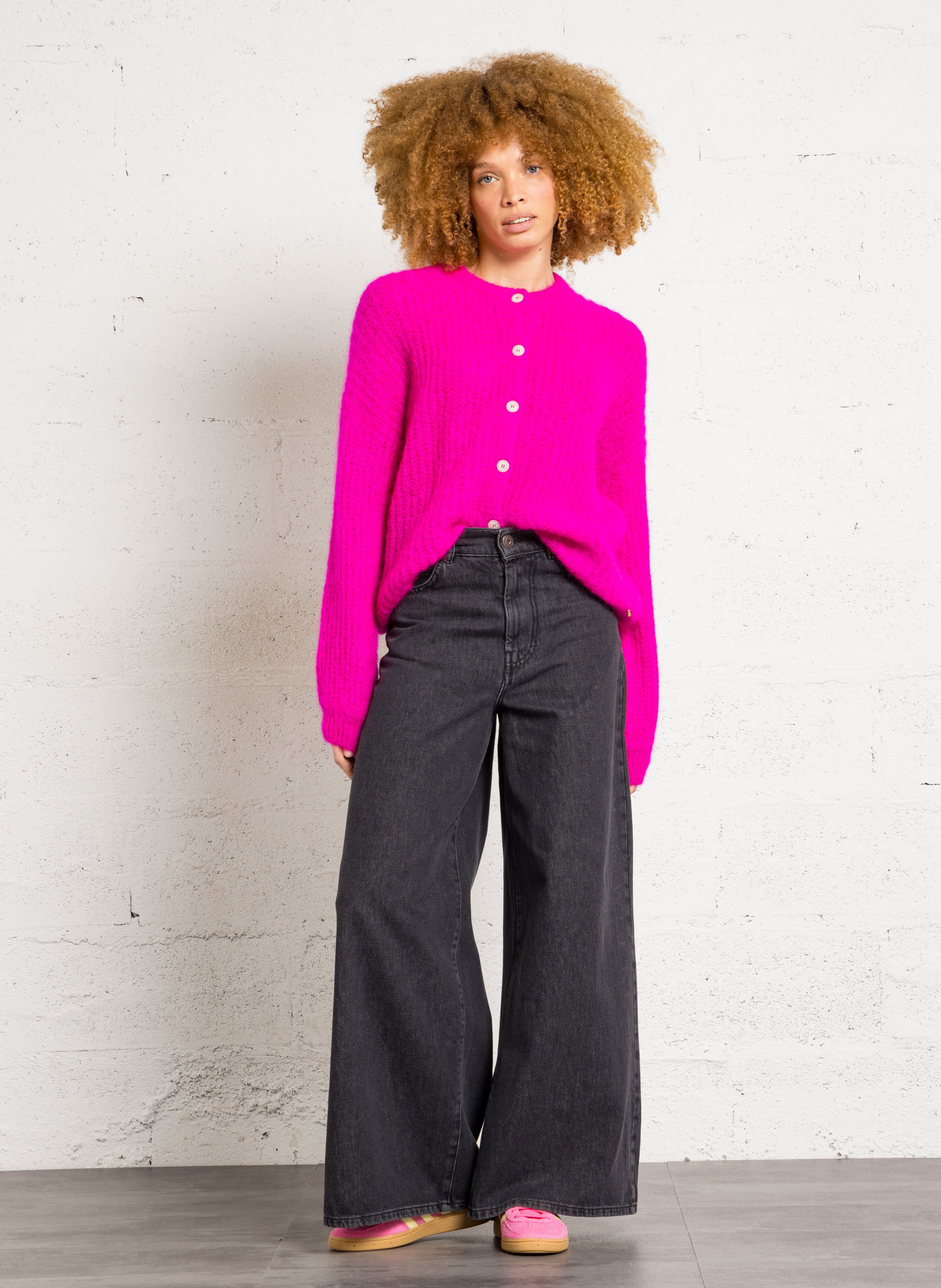 Oversized buttoned cardigan in mixed mohair DES PETITS HAUTS Pink