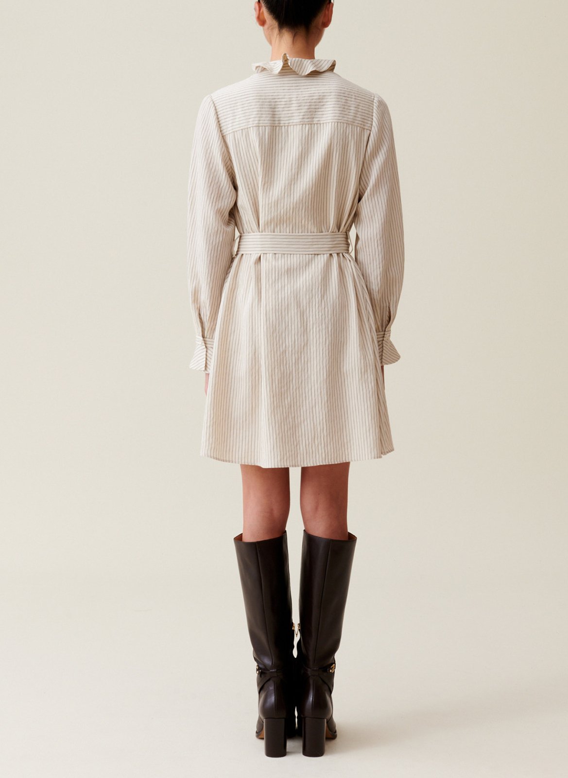 Robe courte col volanté rayée CLAUDIE PIERLOT Beige