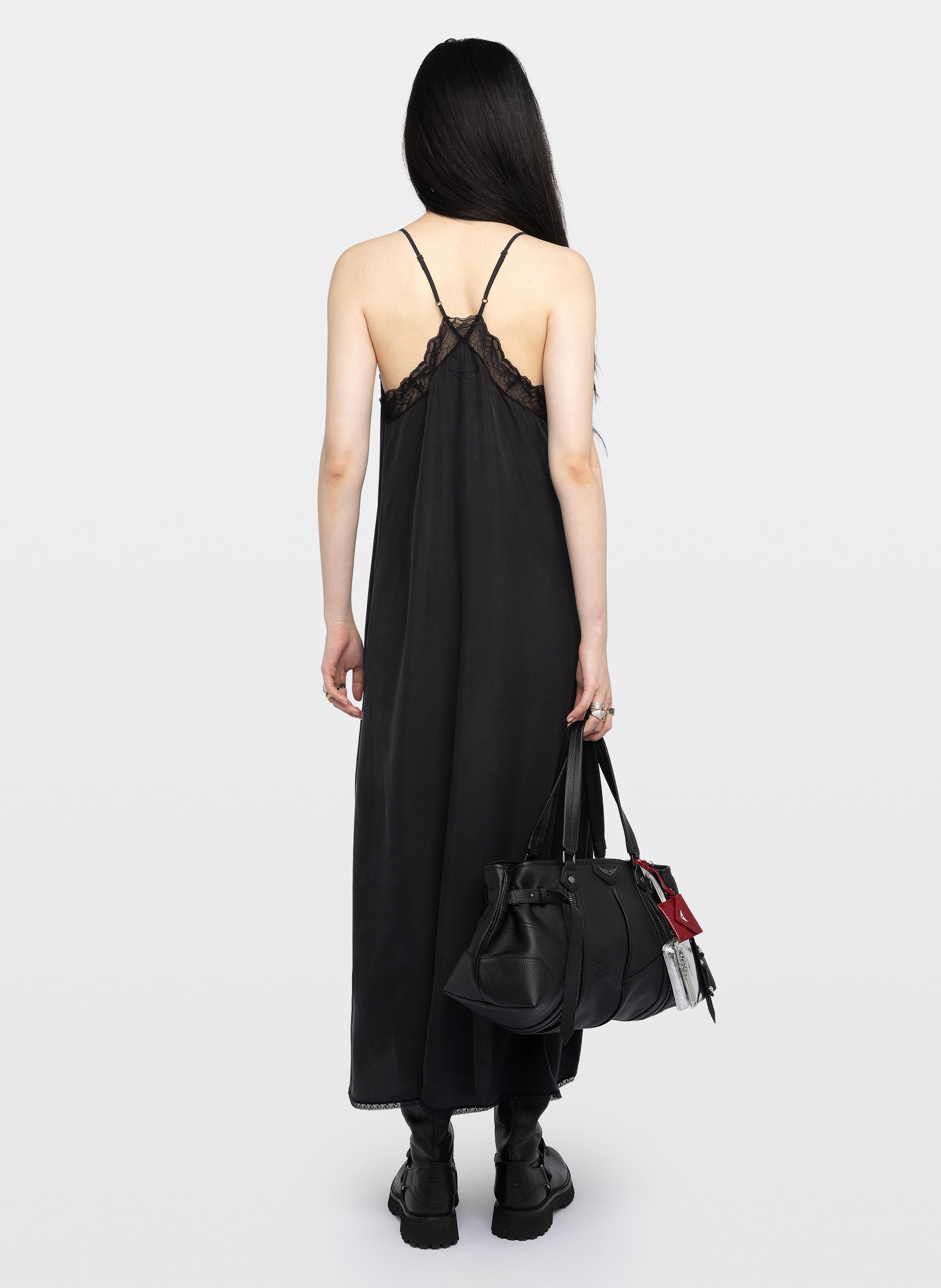 Robe midi fendue à détails dentelle ZADIG&VOLTAIRE Noir
