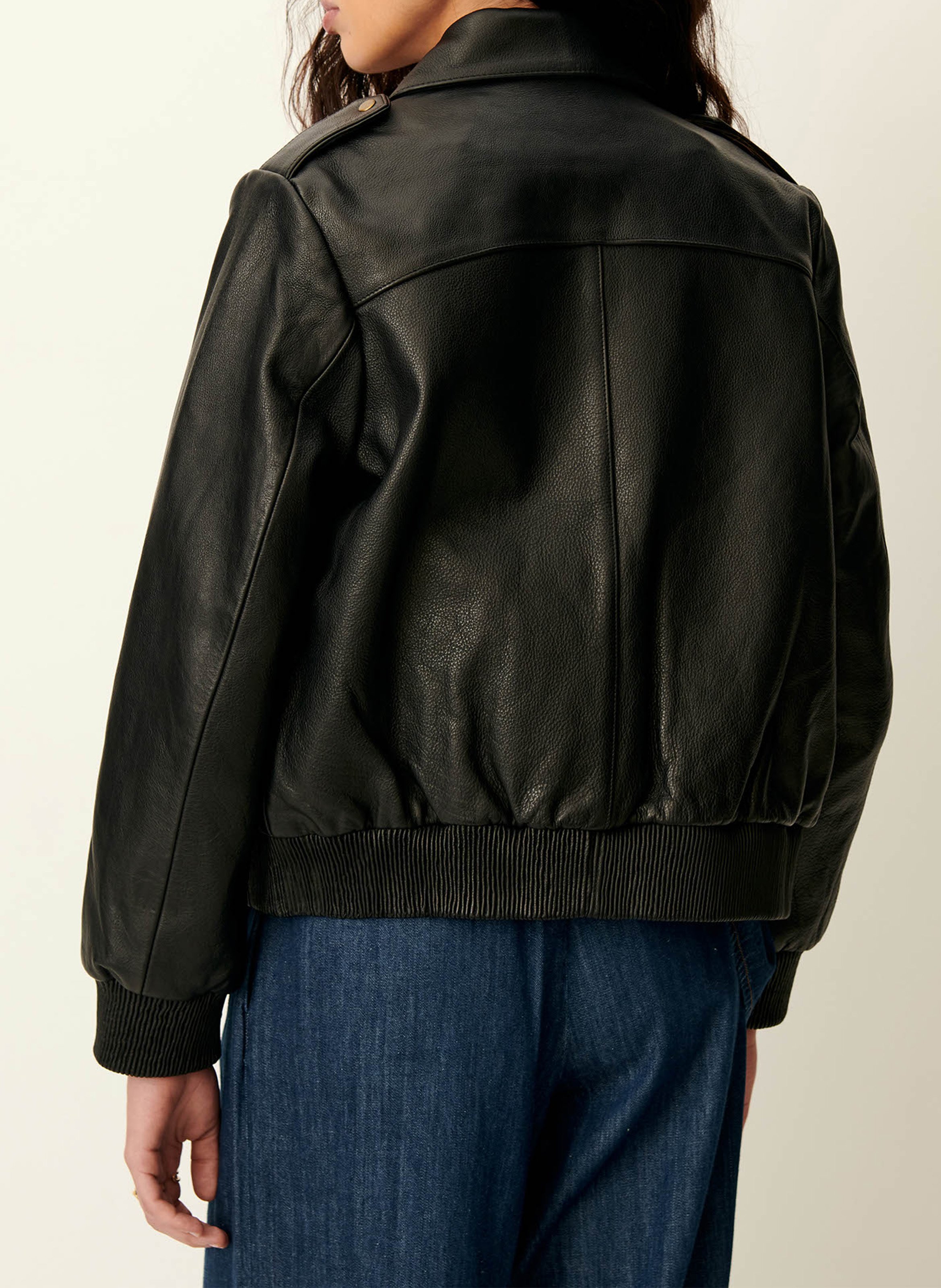 Blouson court ajusté en cuir SESSUN Noir