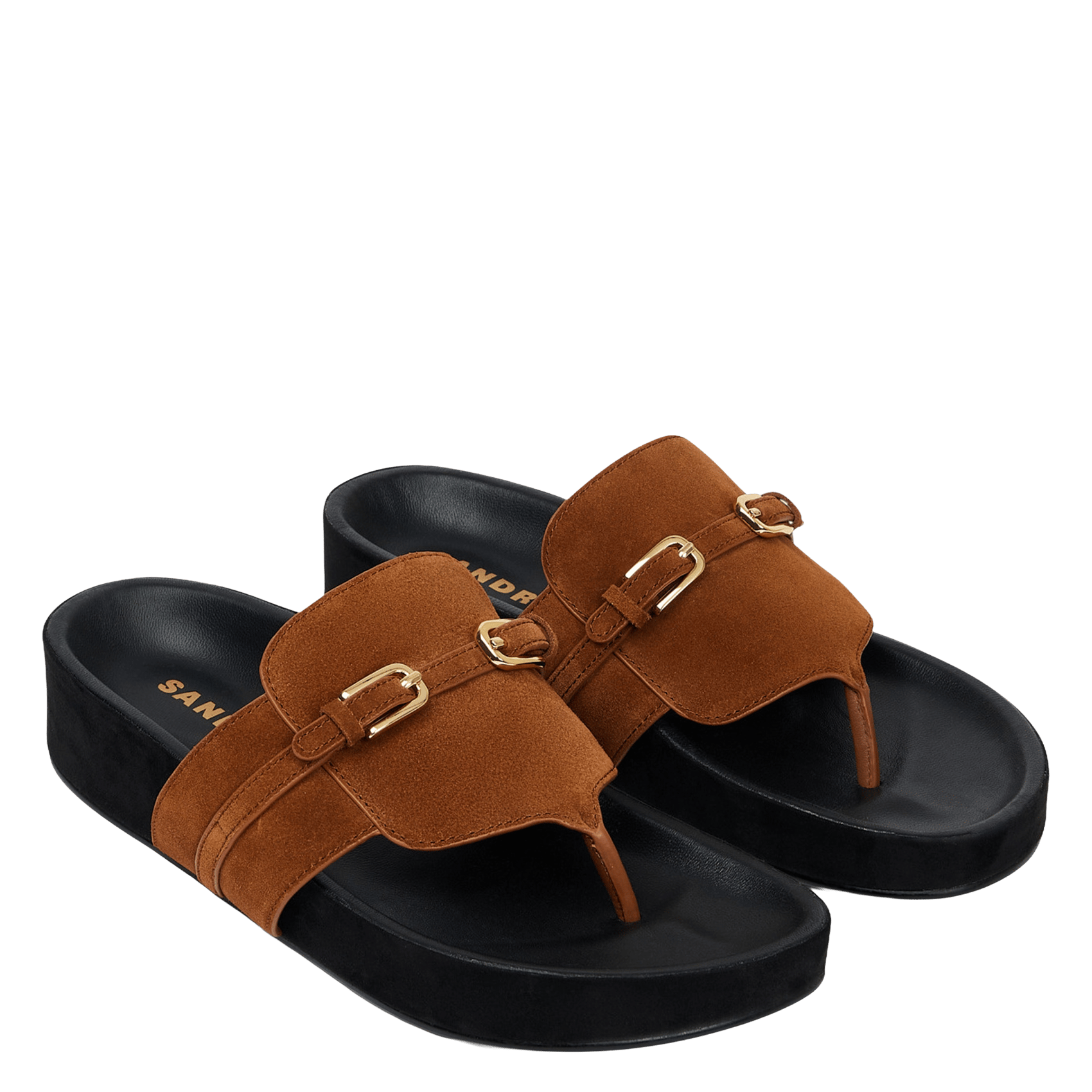 Sandales plates en cuir velours SANDRO Marron