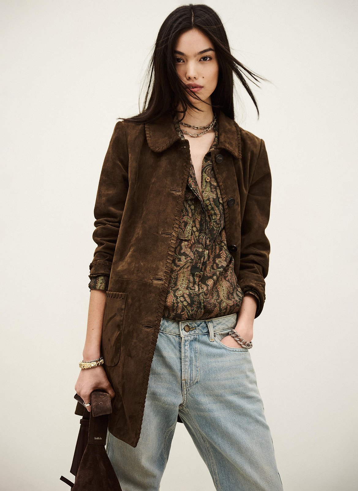 Manteau col classique en cuir BA&SH Marron