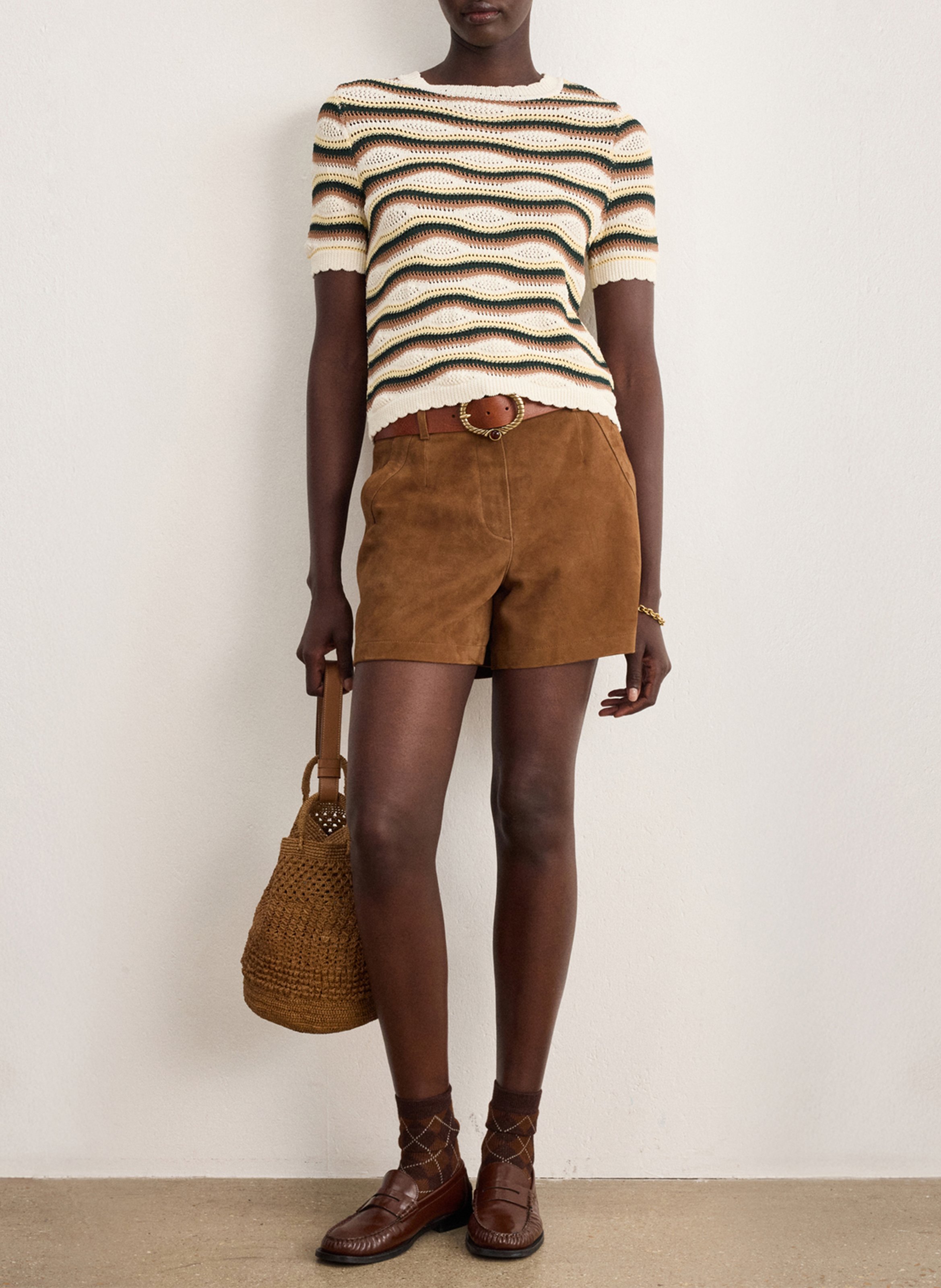 Pull droit col rond en crochet PABLO Beige