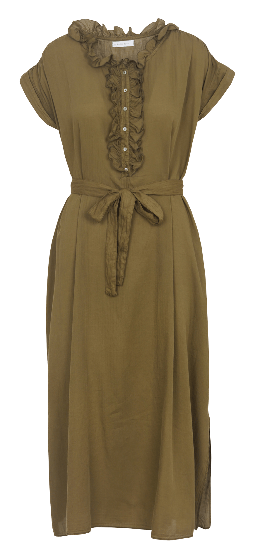 Langes Rüschenkleid mit Rundhalsausschnitt BELLA JONES Khaki