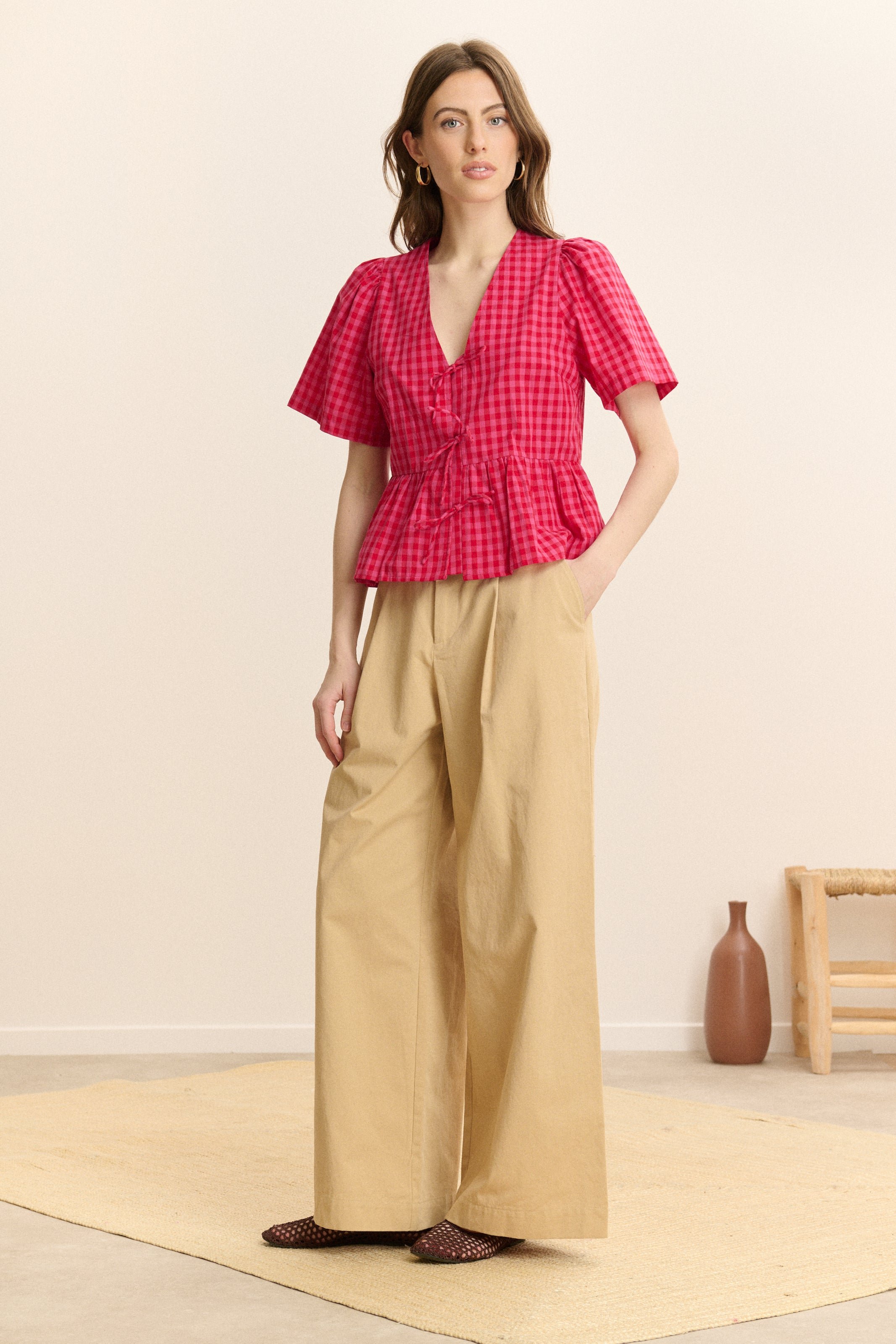 Short-sleeve checkered blouse GARANCE PARIS Pink