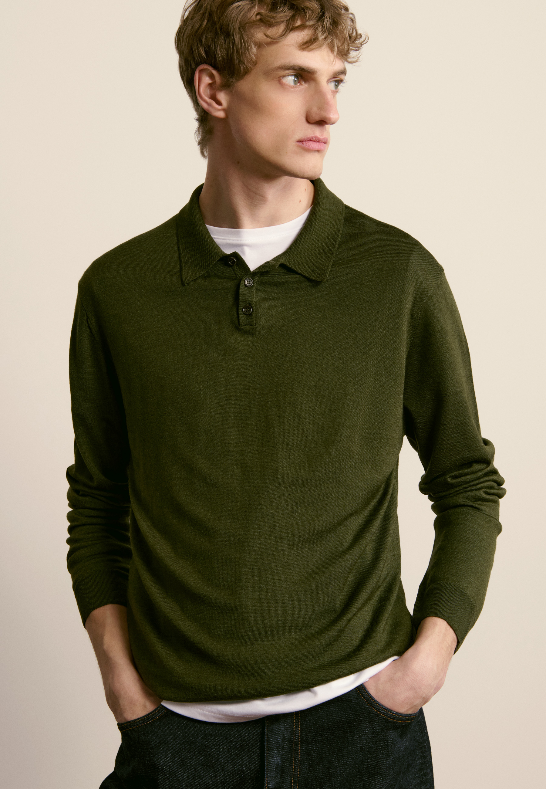 Wool and silk polo neck sweater MAISON MONTAGUT Khaki