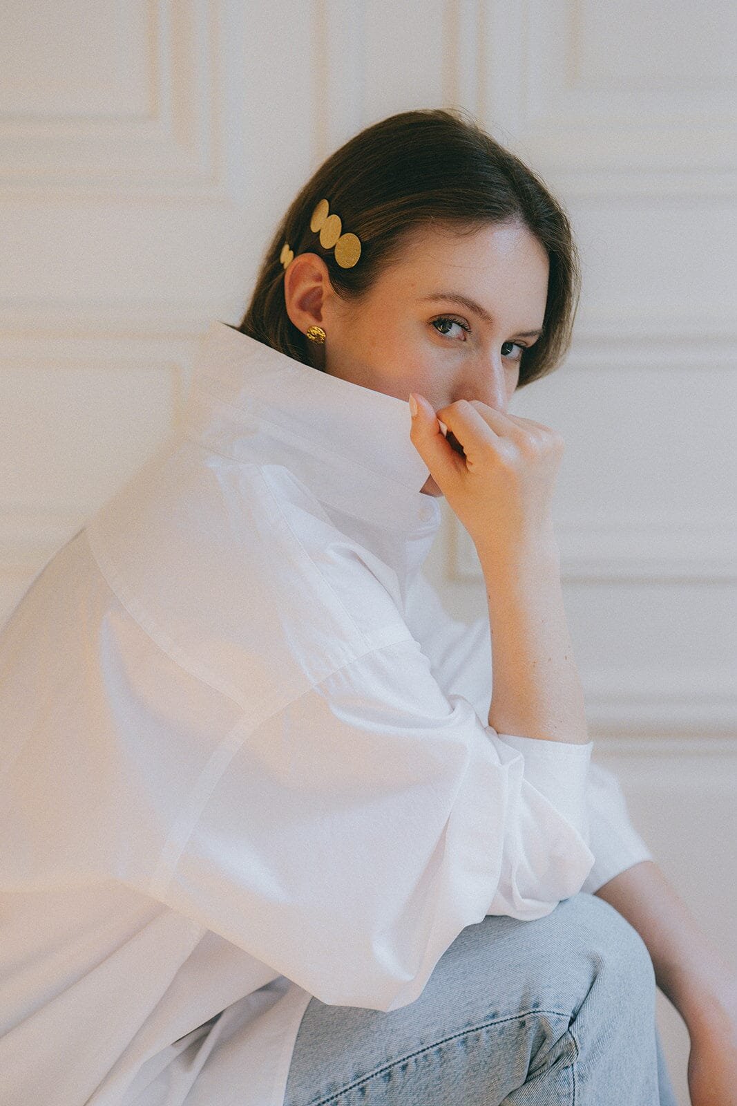 Hammered round gold-plated barrette MONSIEUR SIMONE Silver