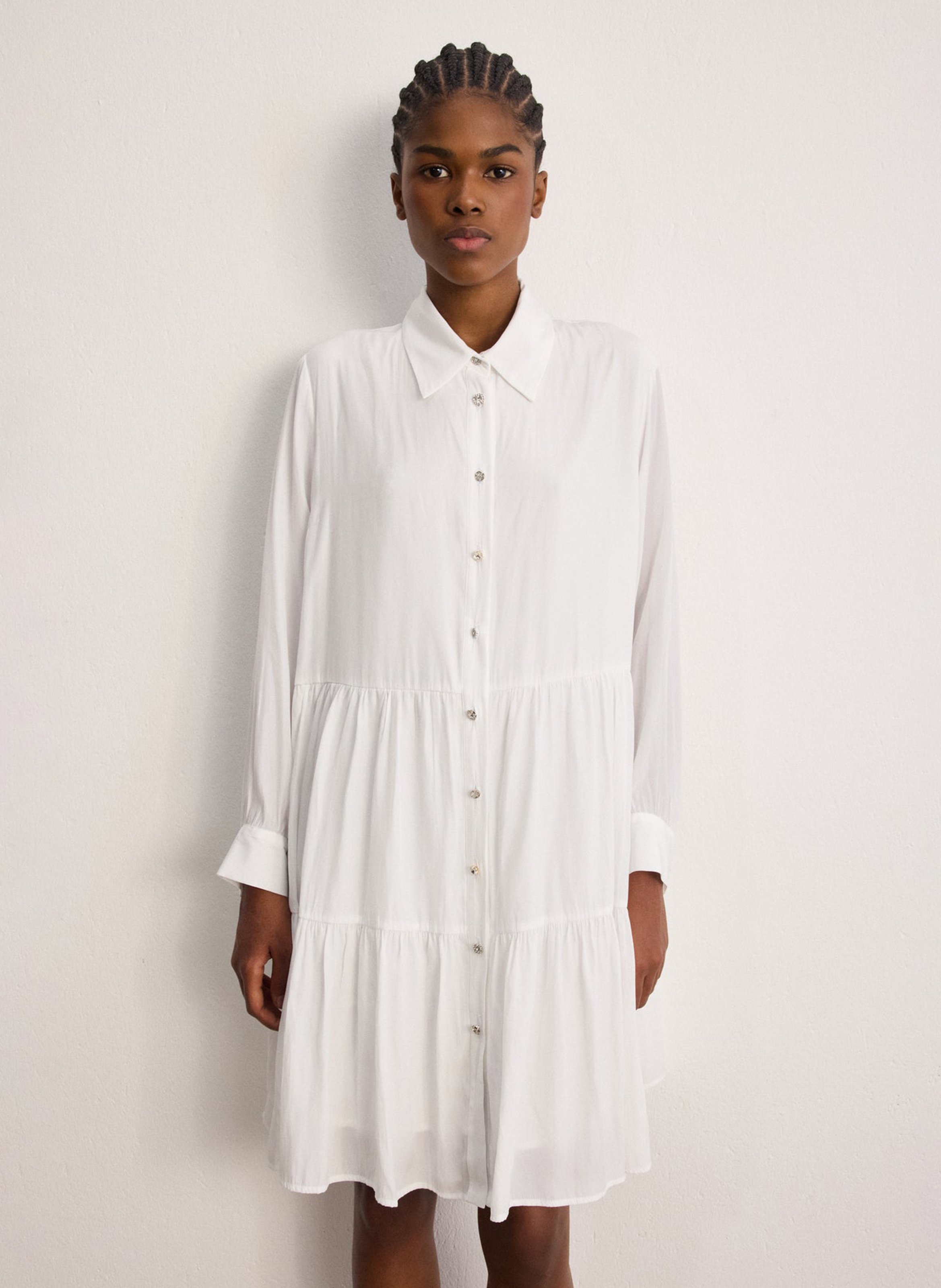 Oversized shirt dress with classic collar PABLO White