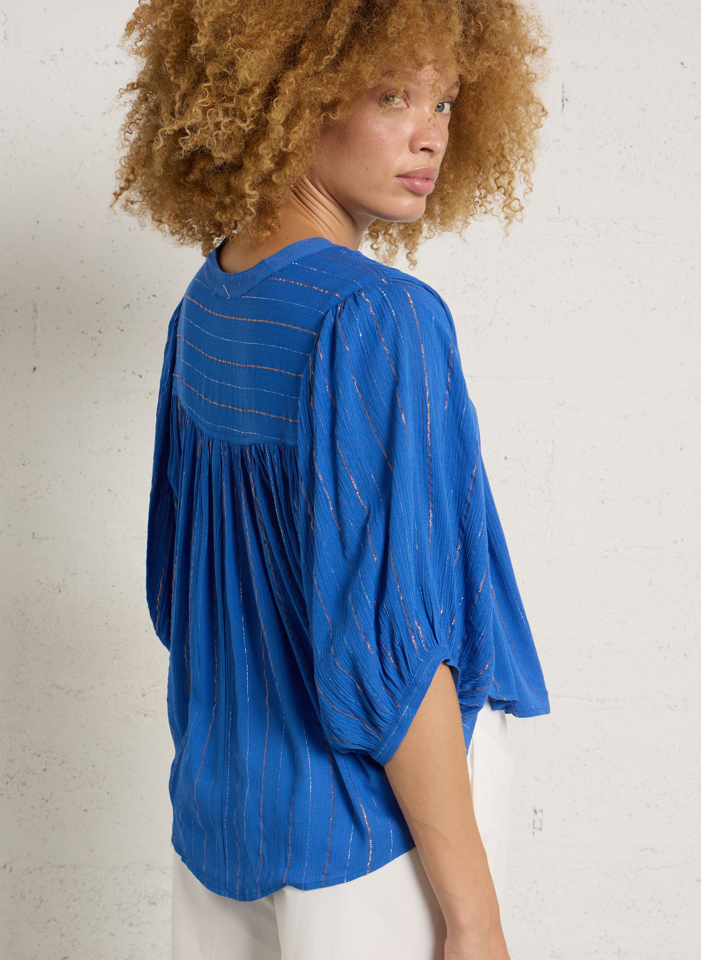Blouse oversize col rond à rayures SEE U SOON Bleu