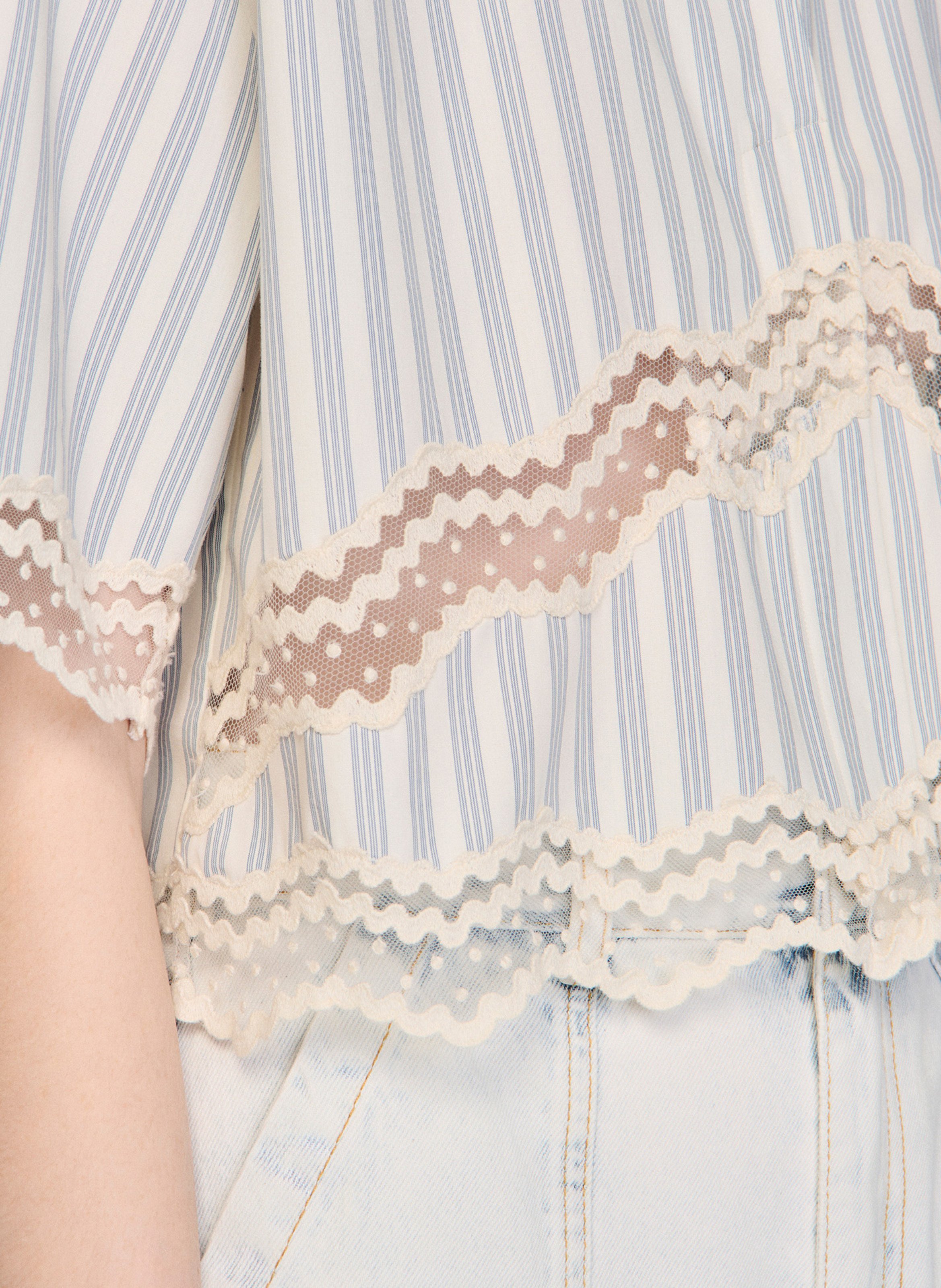 Chemise oversize col classique en coton rayé SANDRO Beige