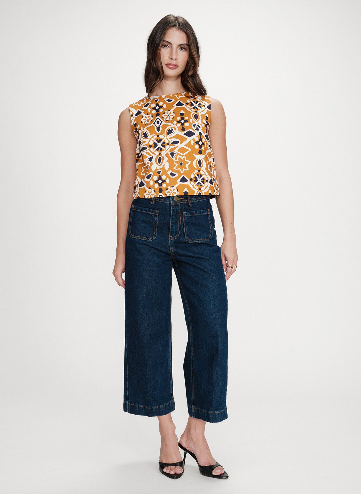 Top droit col rond en coton imprimé GRACE ET MILA Orange