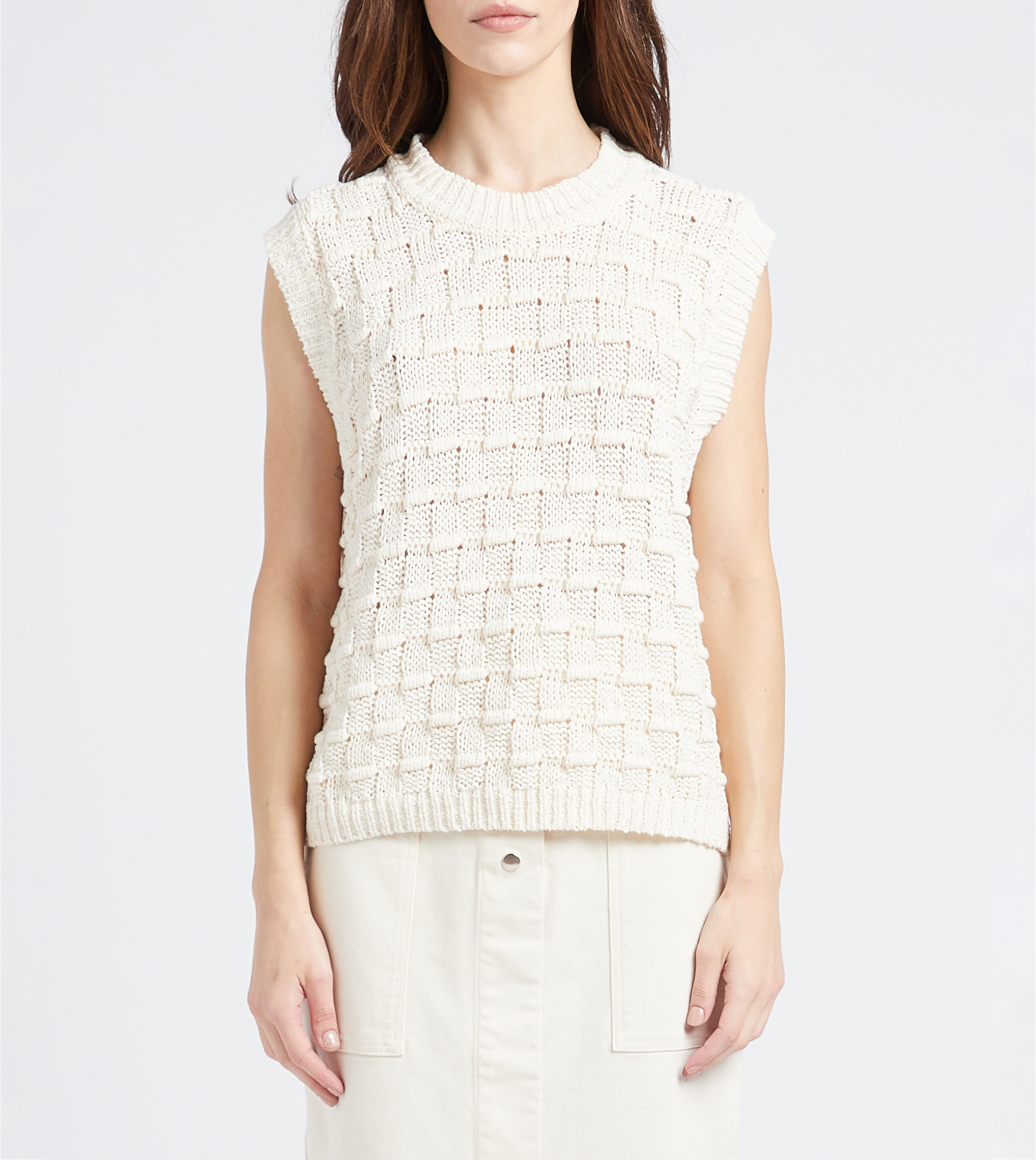 Strickpullover mit 3D-Schachbrettstruktur aus Baumwollmix COLLECTORS CLUB Beige