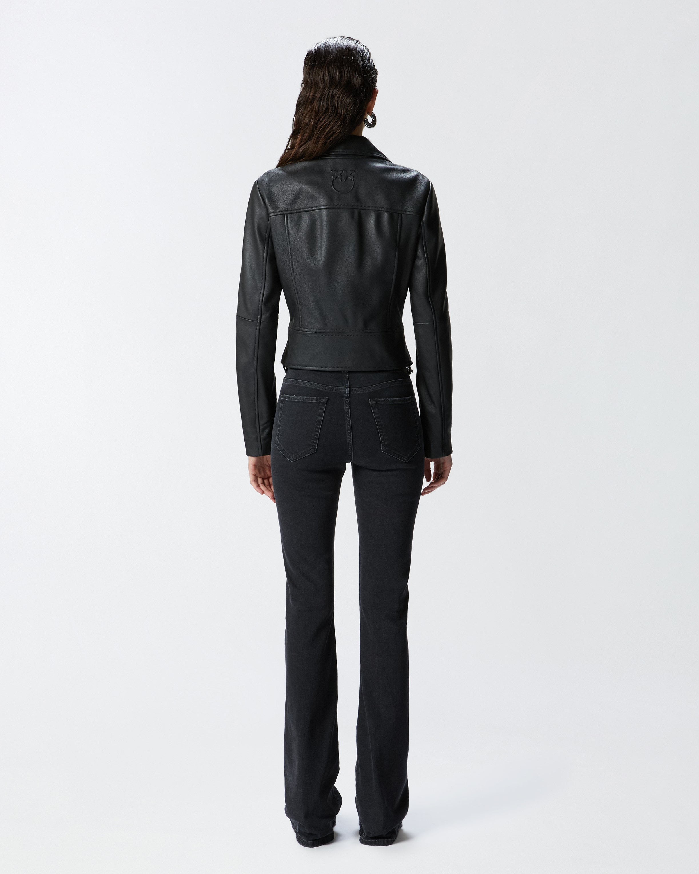 Blouson de motard court zippé en cuir nappa PINKO Noir