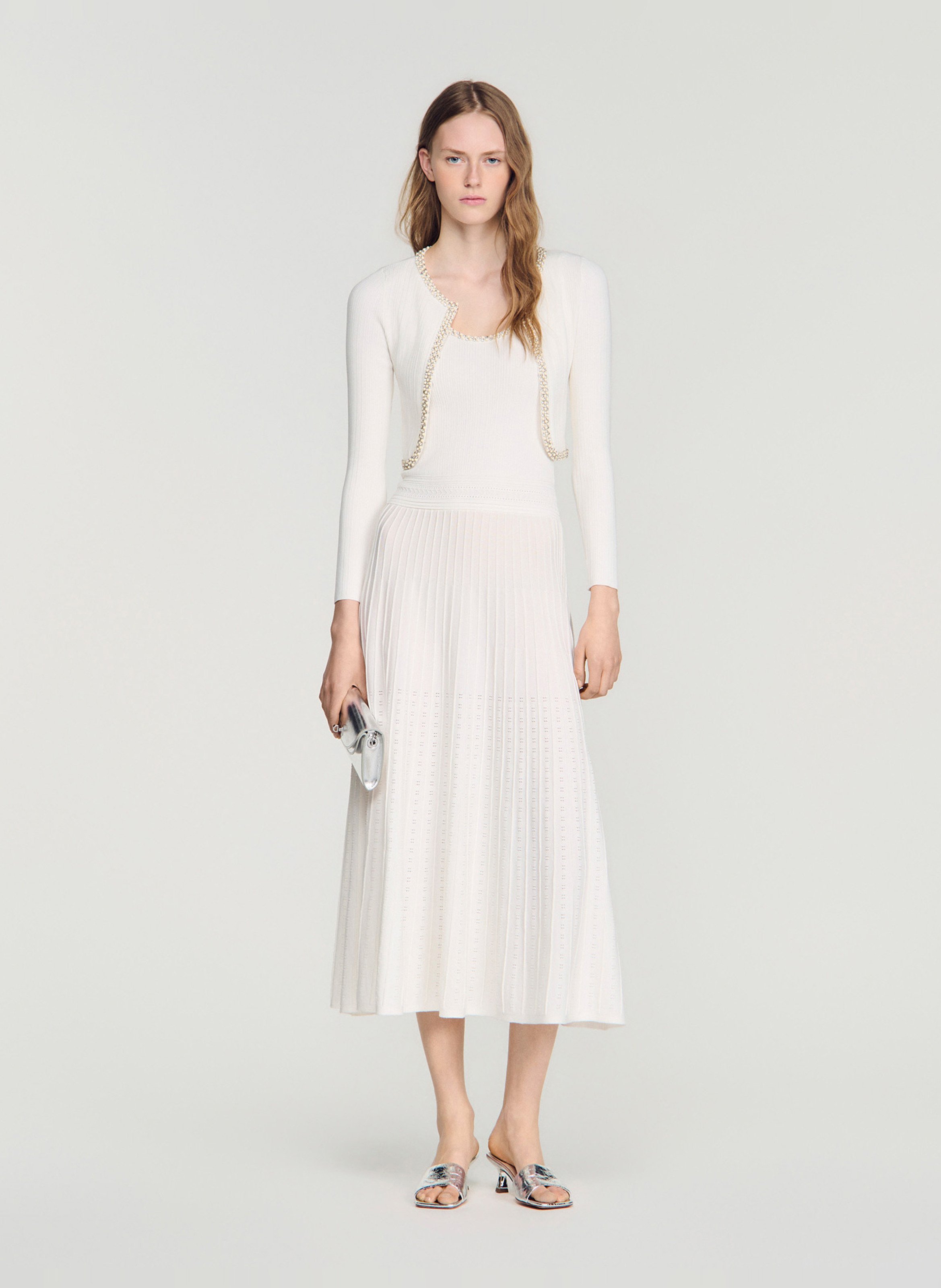 Cardigan court perlé SANDRO Wit