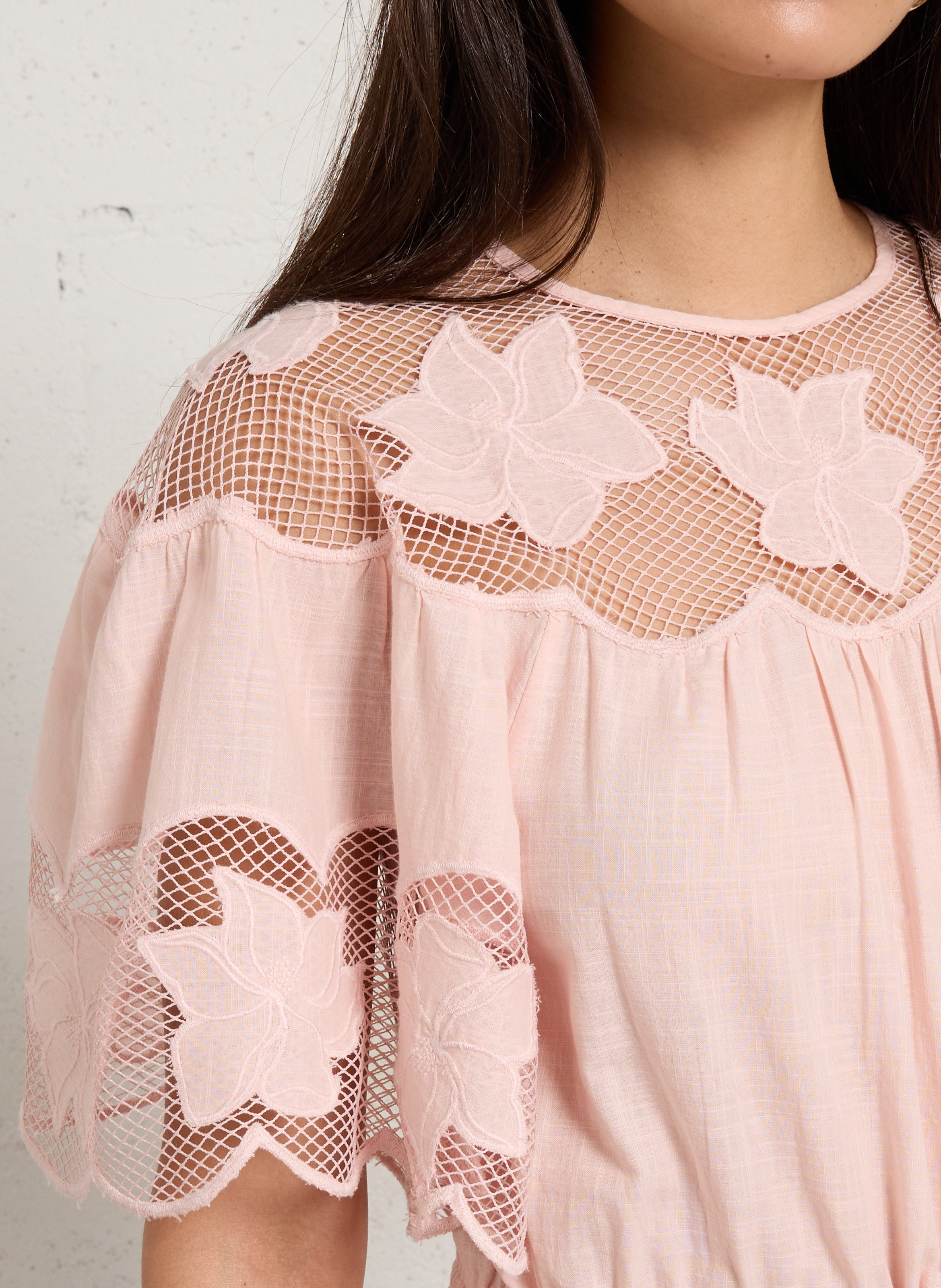 Robe longue col rond en coton BERENICE Rose