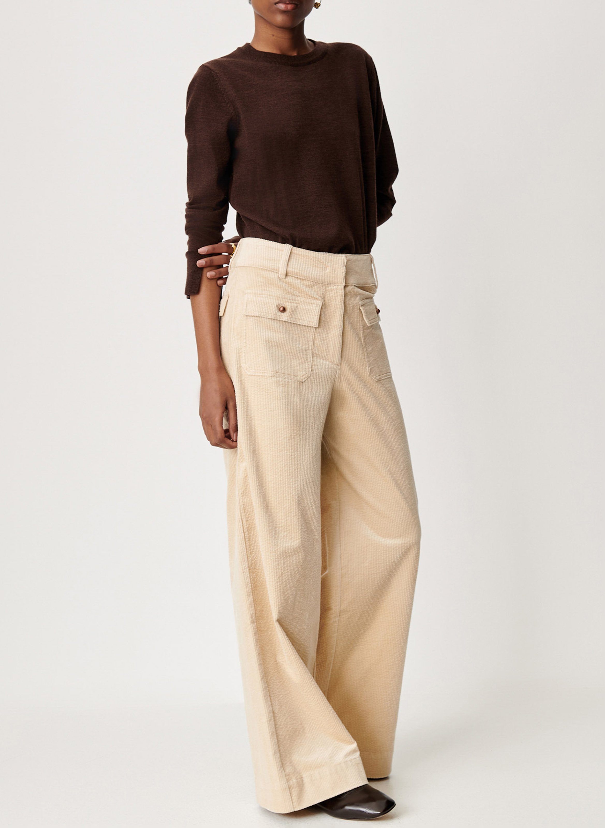 Pantalon évasé en velours côtelé SESSUN Beige