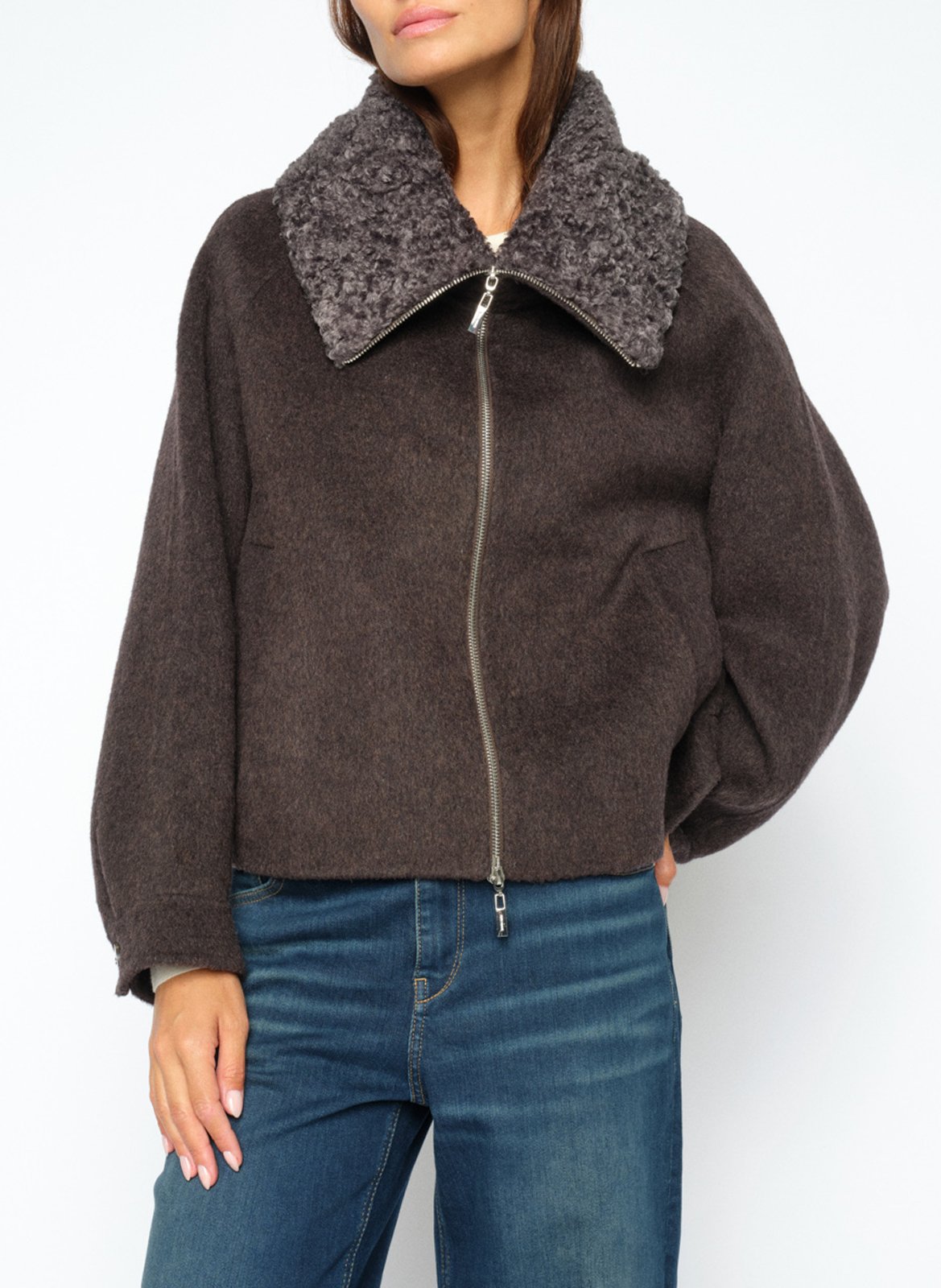 Veste ample zippé en laine mélangée MOS MOSH Marron