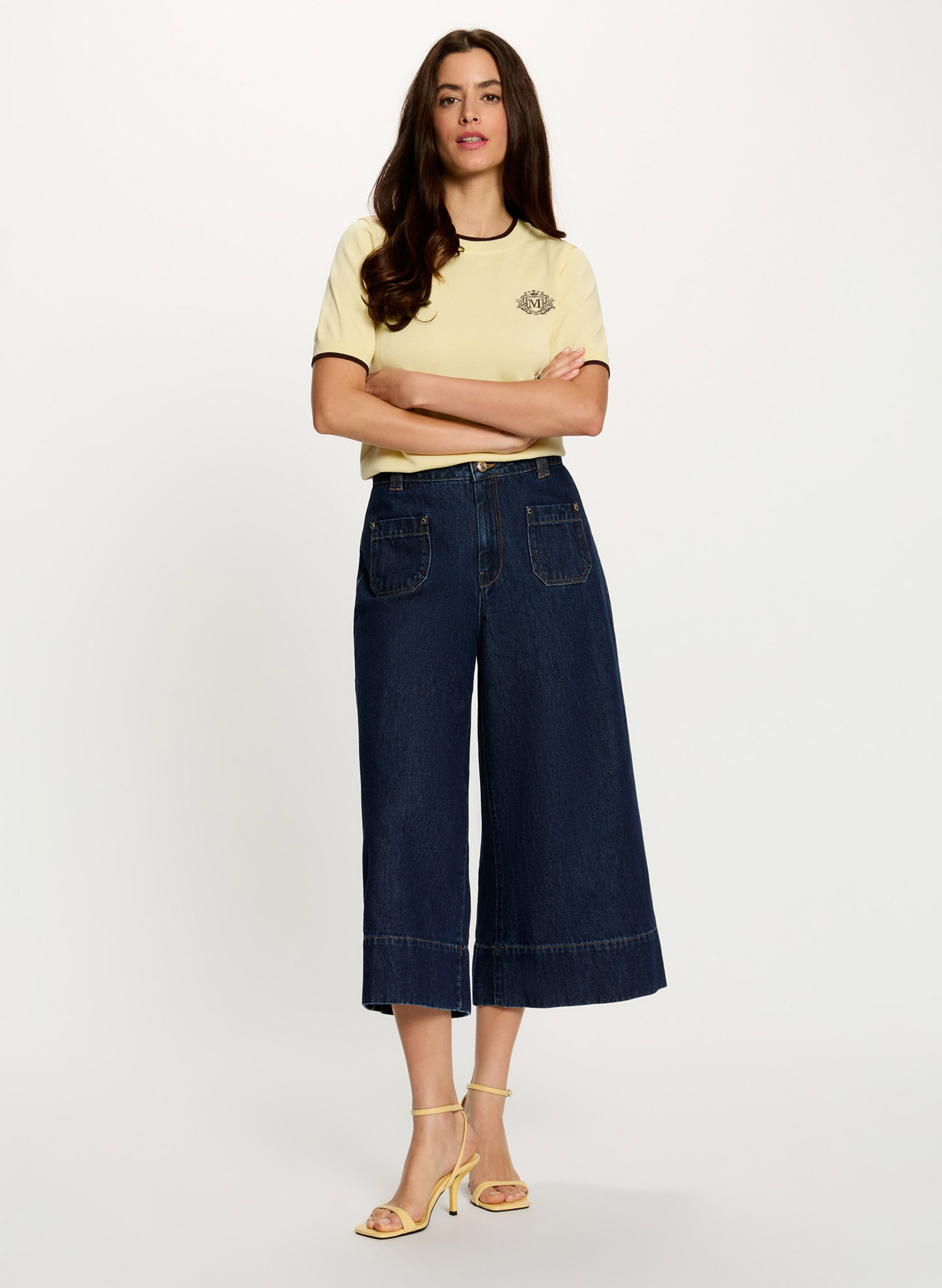 Organic cotton blend cropped pants MORGAN Blue